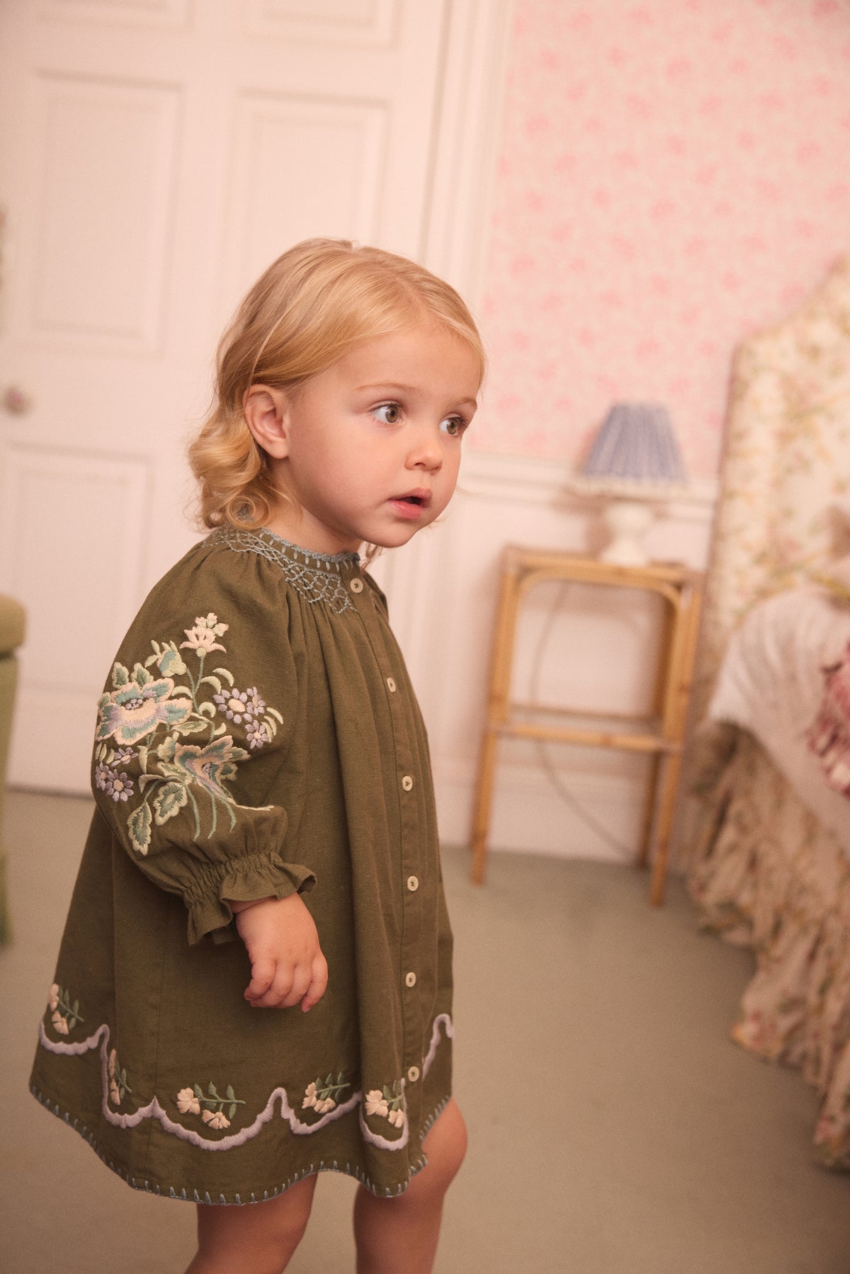 APOLINA  BABY CARINA EMBROIDERED SMOCK - FOREST