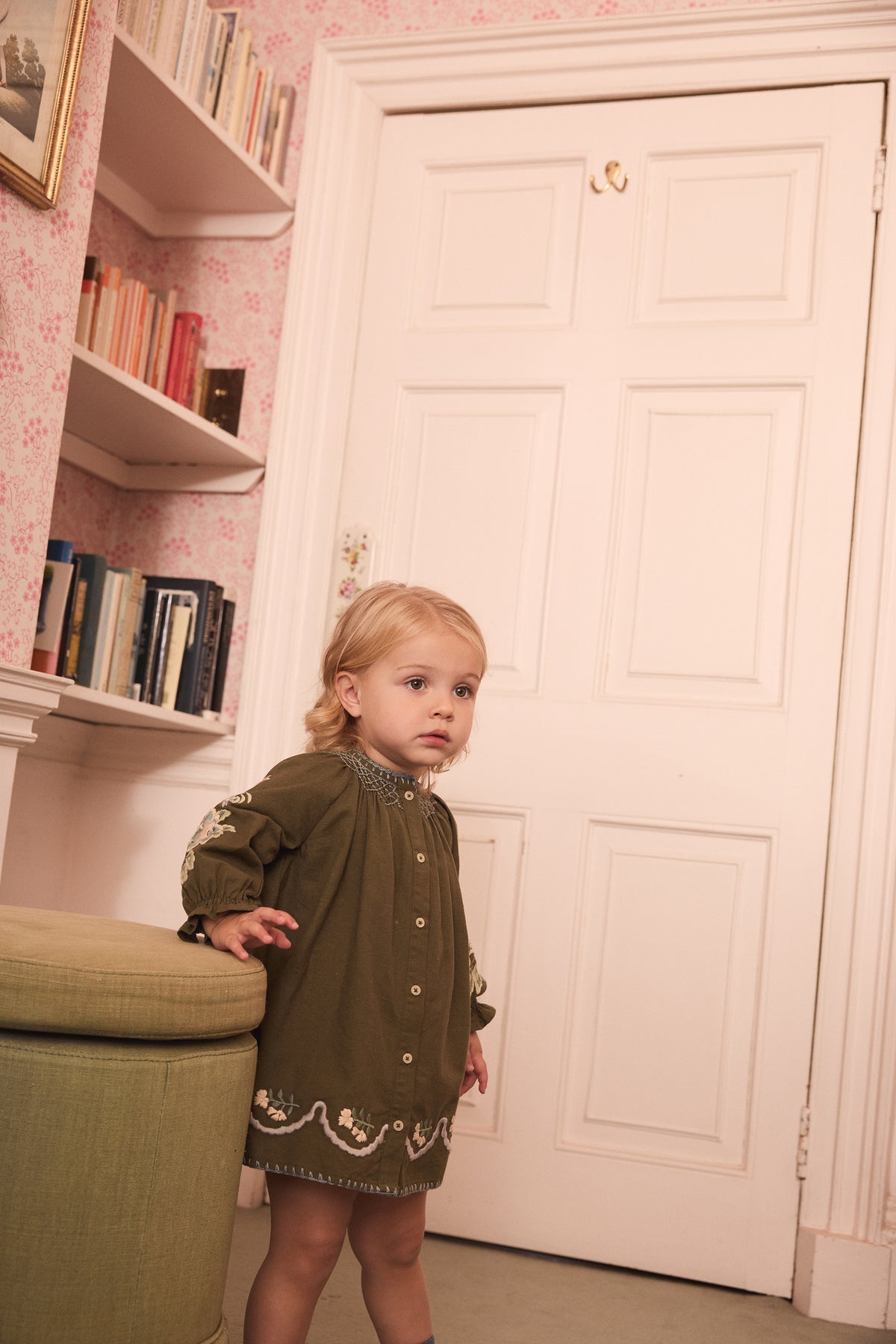 APOLINA  BABY CARINA EMBROIDERED SMOCK - FOREST