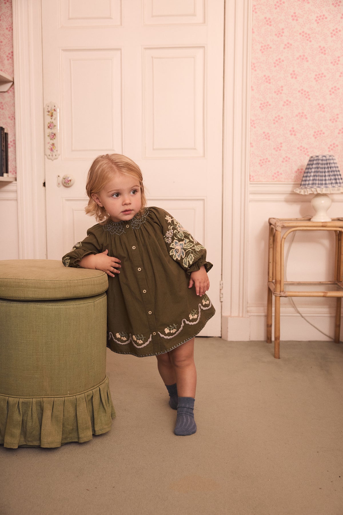 APOLINA  BABY CARINA EMBROIDERED SMOCK - FOREST