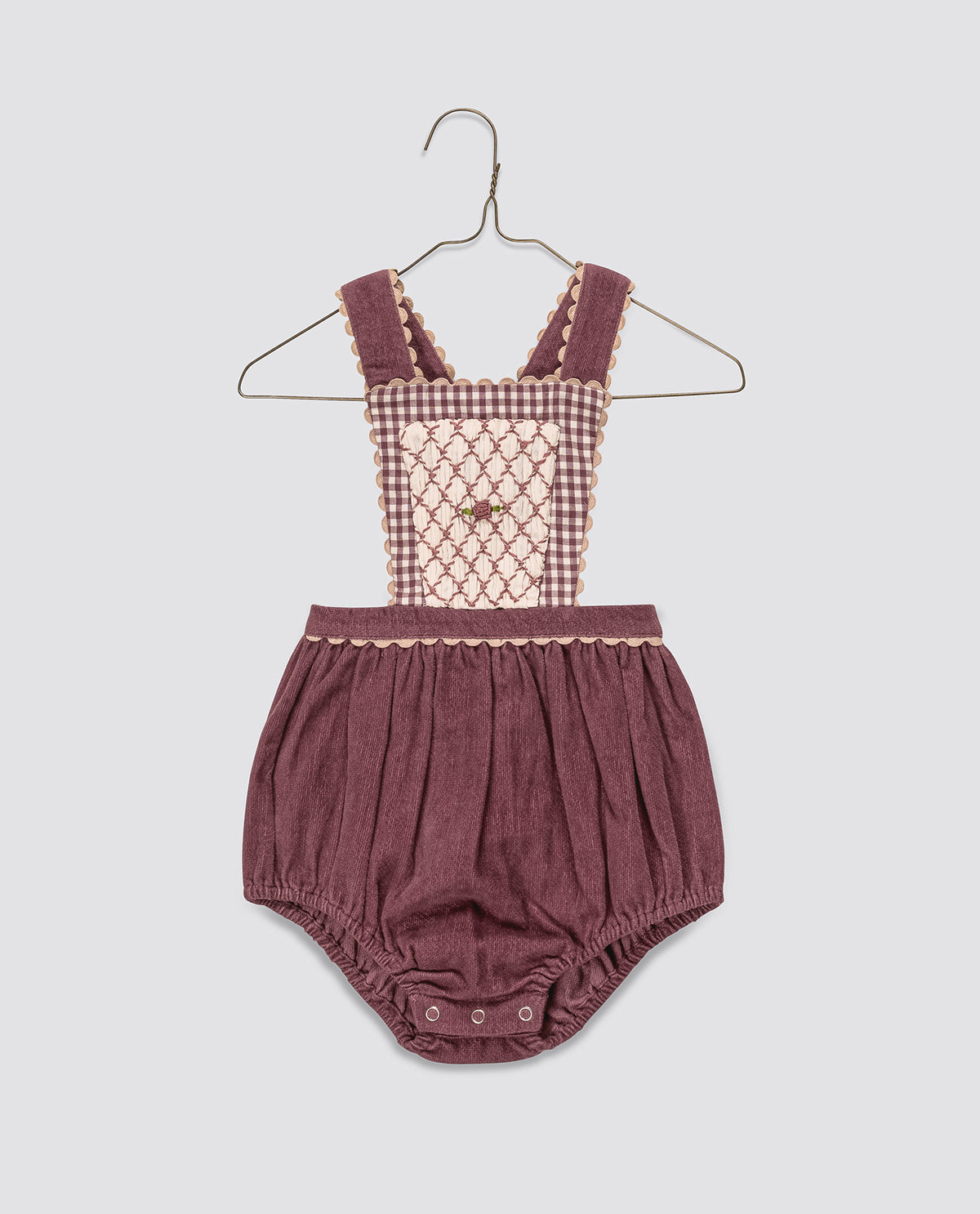 little cotton clothes  Velvet Dhalia romper in Sugarplum