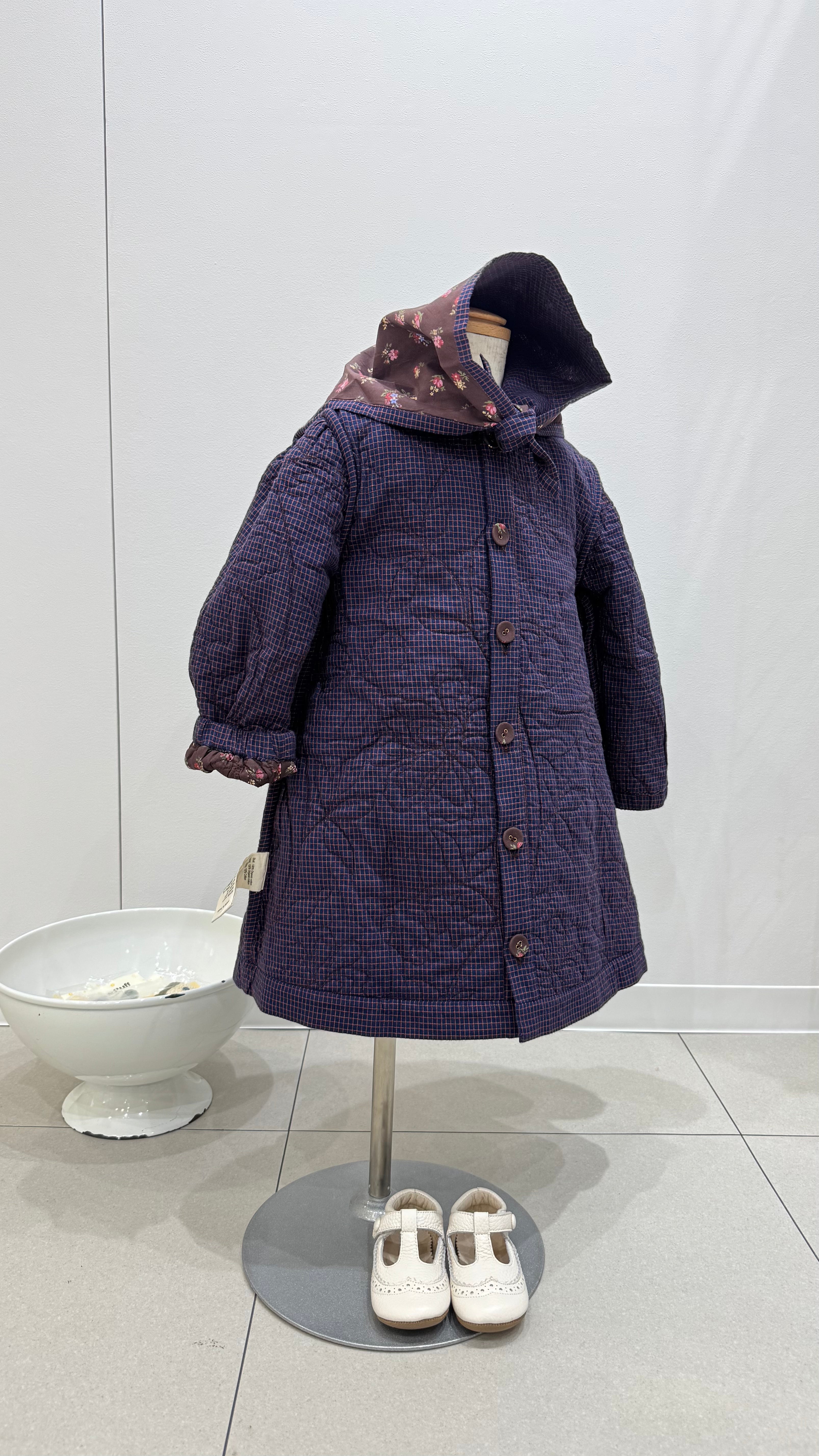 BONJOUR DIARY  Quilted dress coat with scarf リバーシブルコート