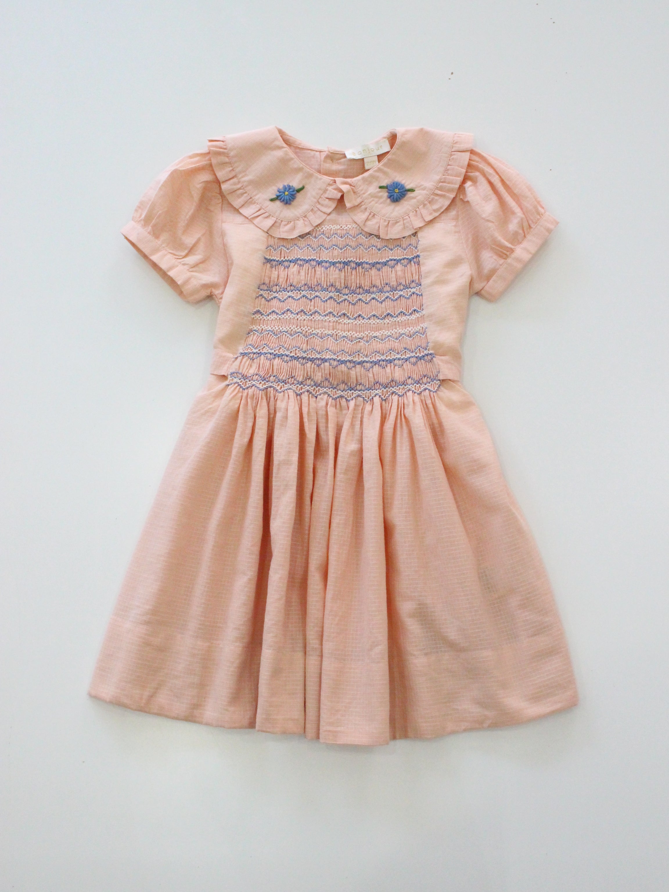 BONJOUR DIARY Handsmock dress Pink check voile