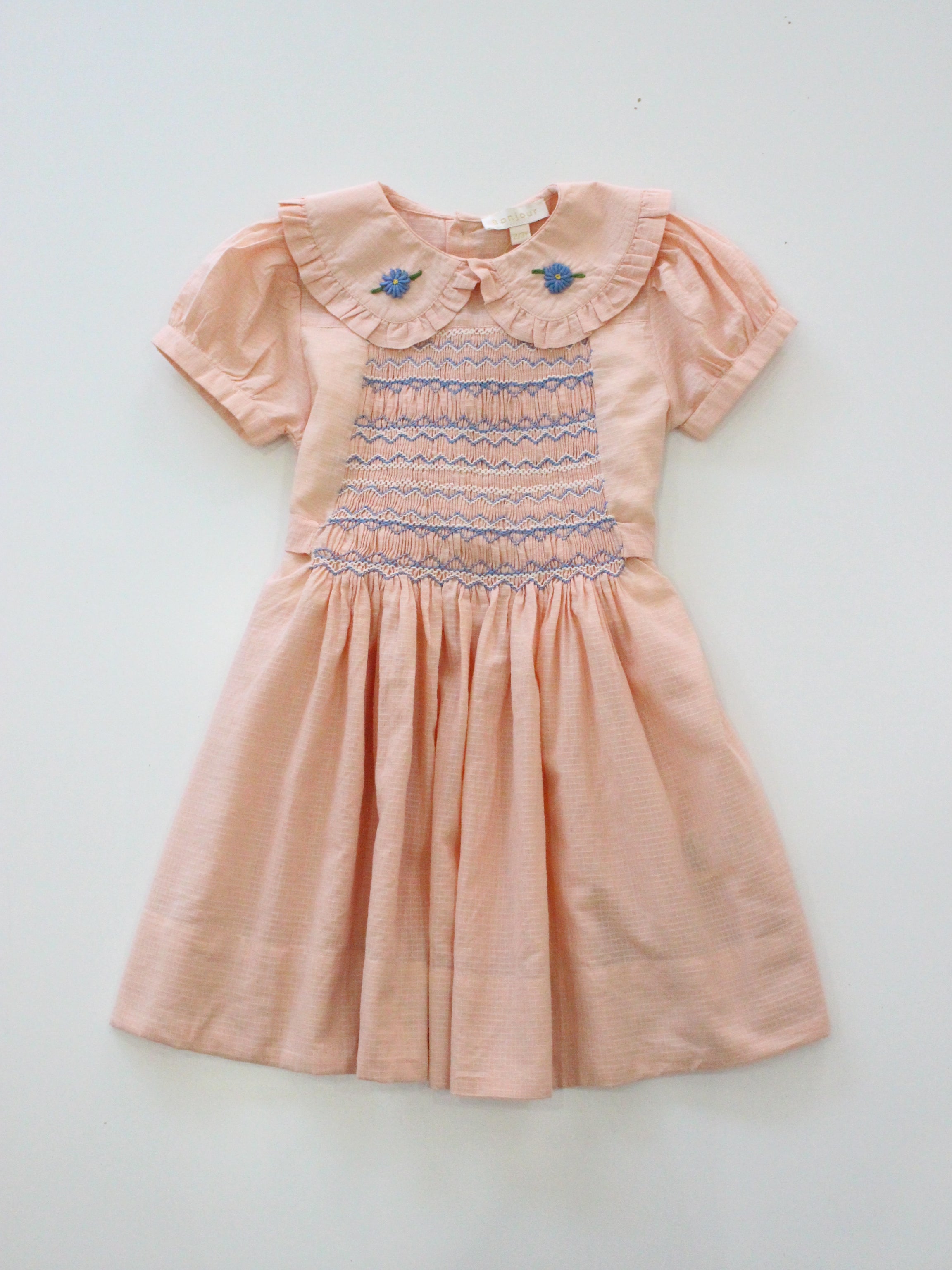 BONJOUR DIARY Handsmock dress Pink check voile