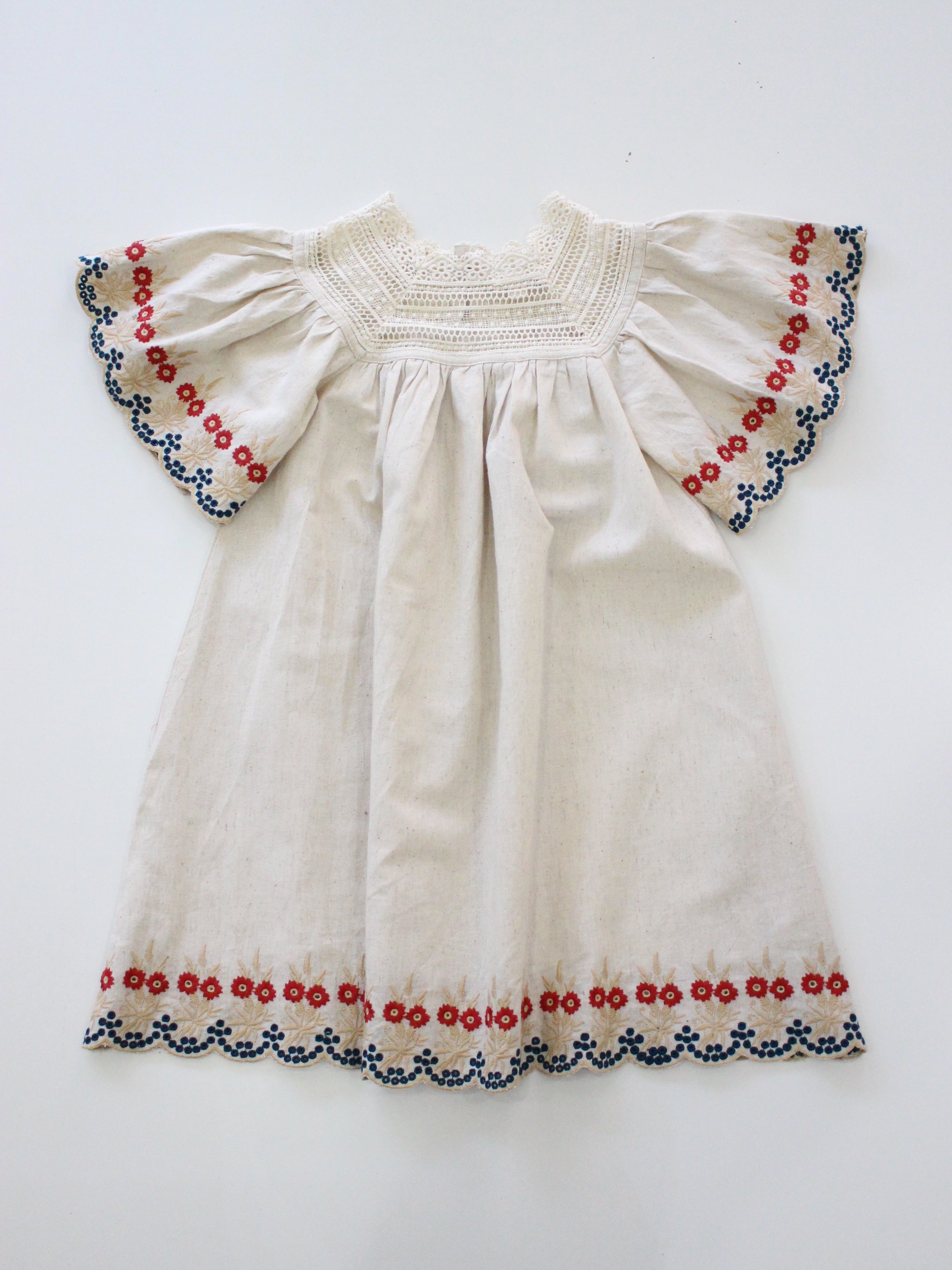 BONJOUR DIARY    Dress Naural cotton flex with multi color eyelette emb