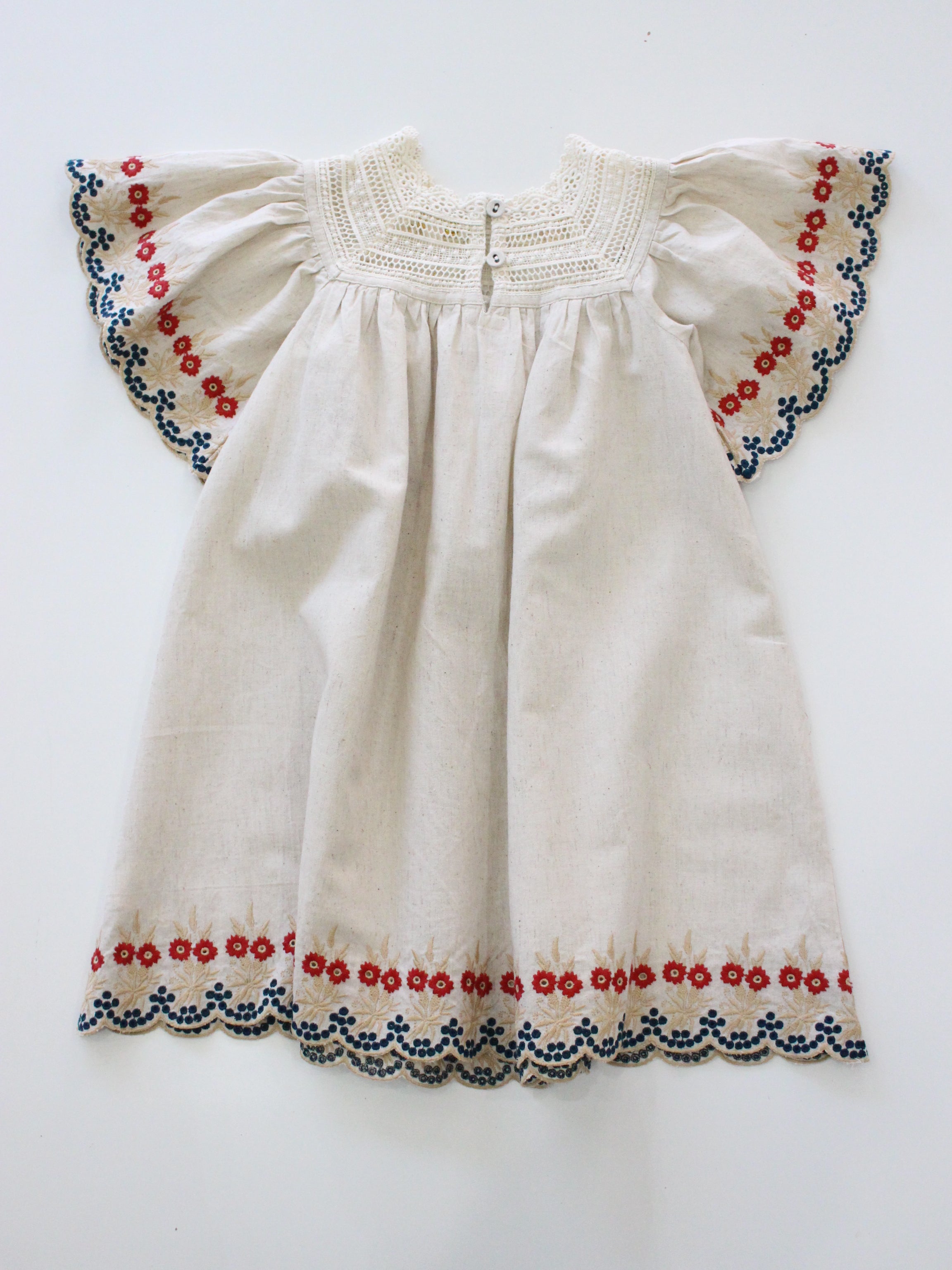 BONJOUR DIARY    Dress Naural cotton flex with multi color eyelette emb