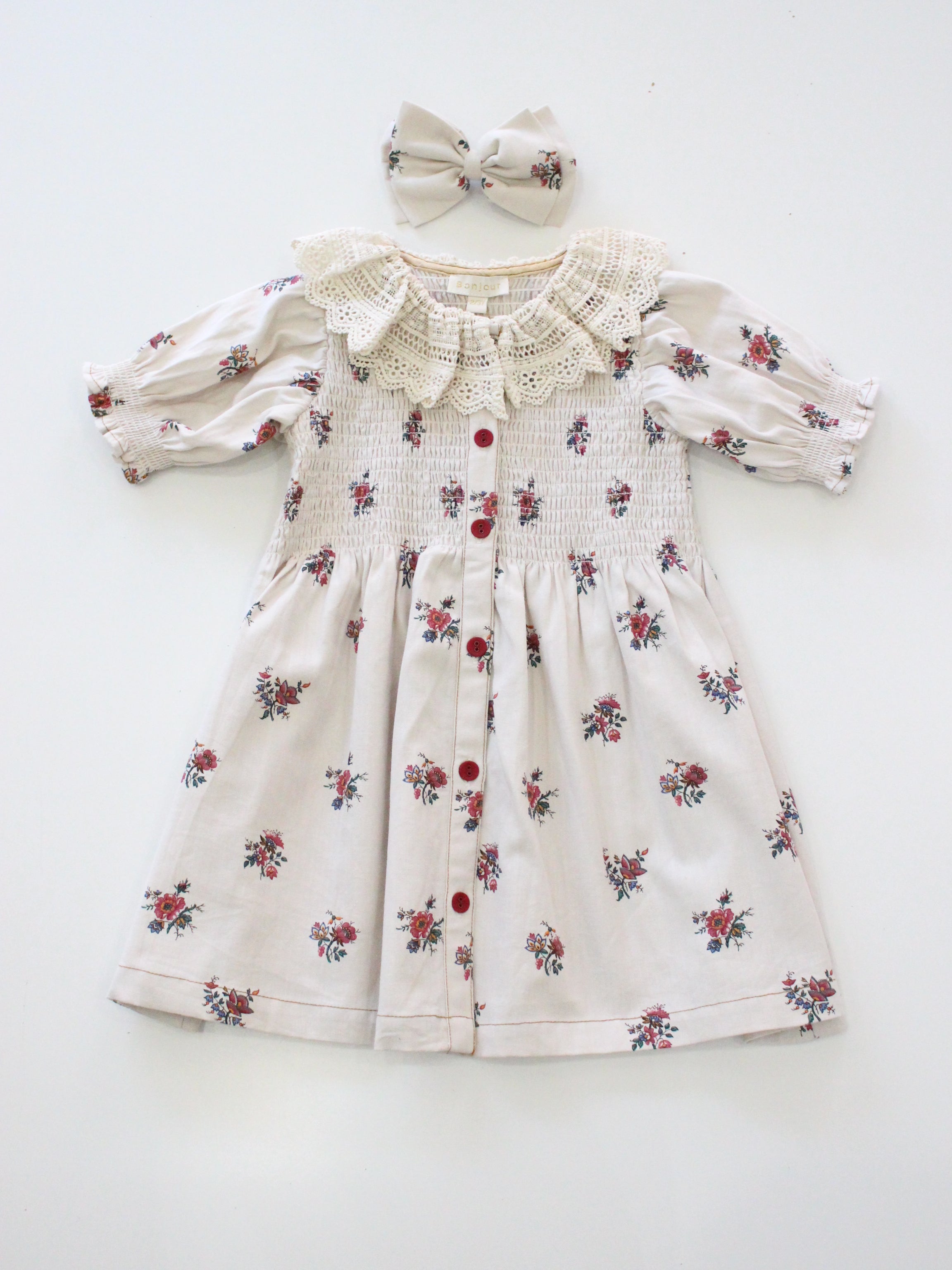 ワンピース Bonjour diary DENIM TUNIQUE handsmock LILI et NENE キッズ BONJOUR 2024SS KIDS TUNIQUE Denim 8A