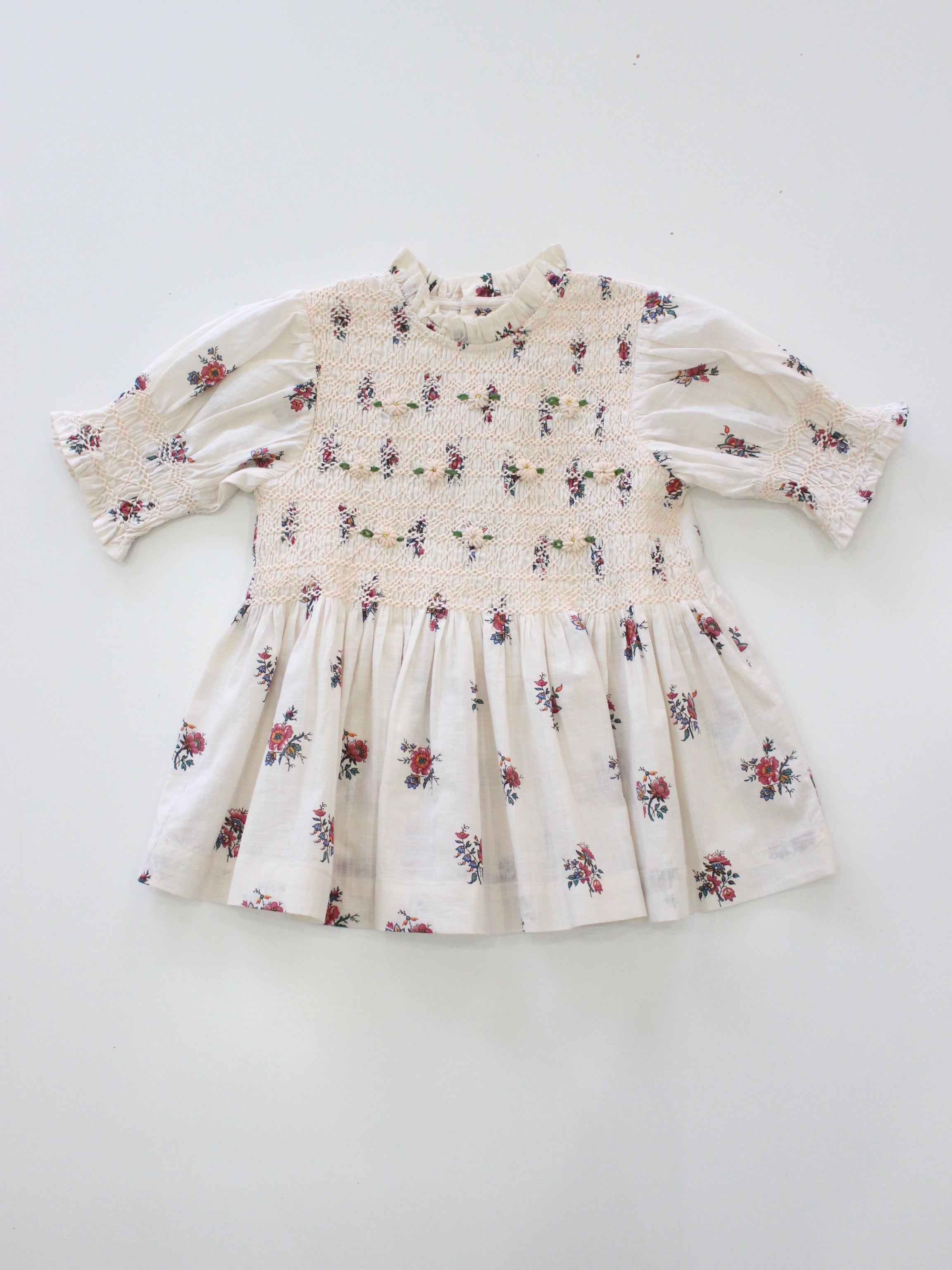 BONJOUR DIARY  Handsmocks blouse Garden flowers print - cotton voile