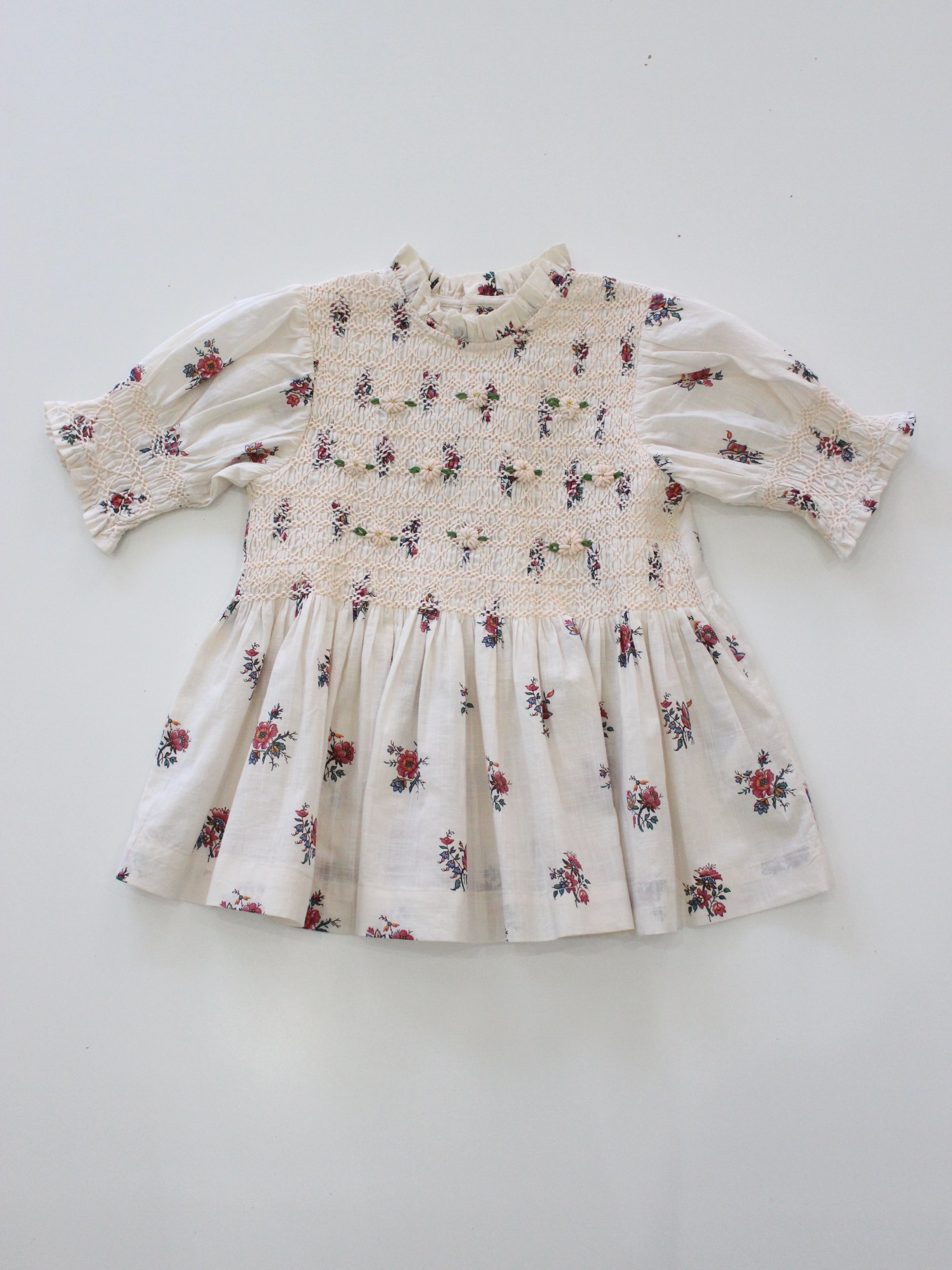 BONJOUR DIARY Handsmocks blouse Garden flowers print - cotton voile