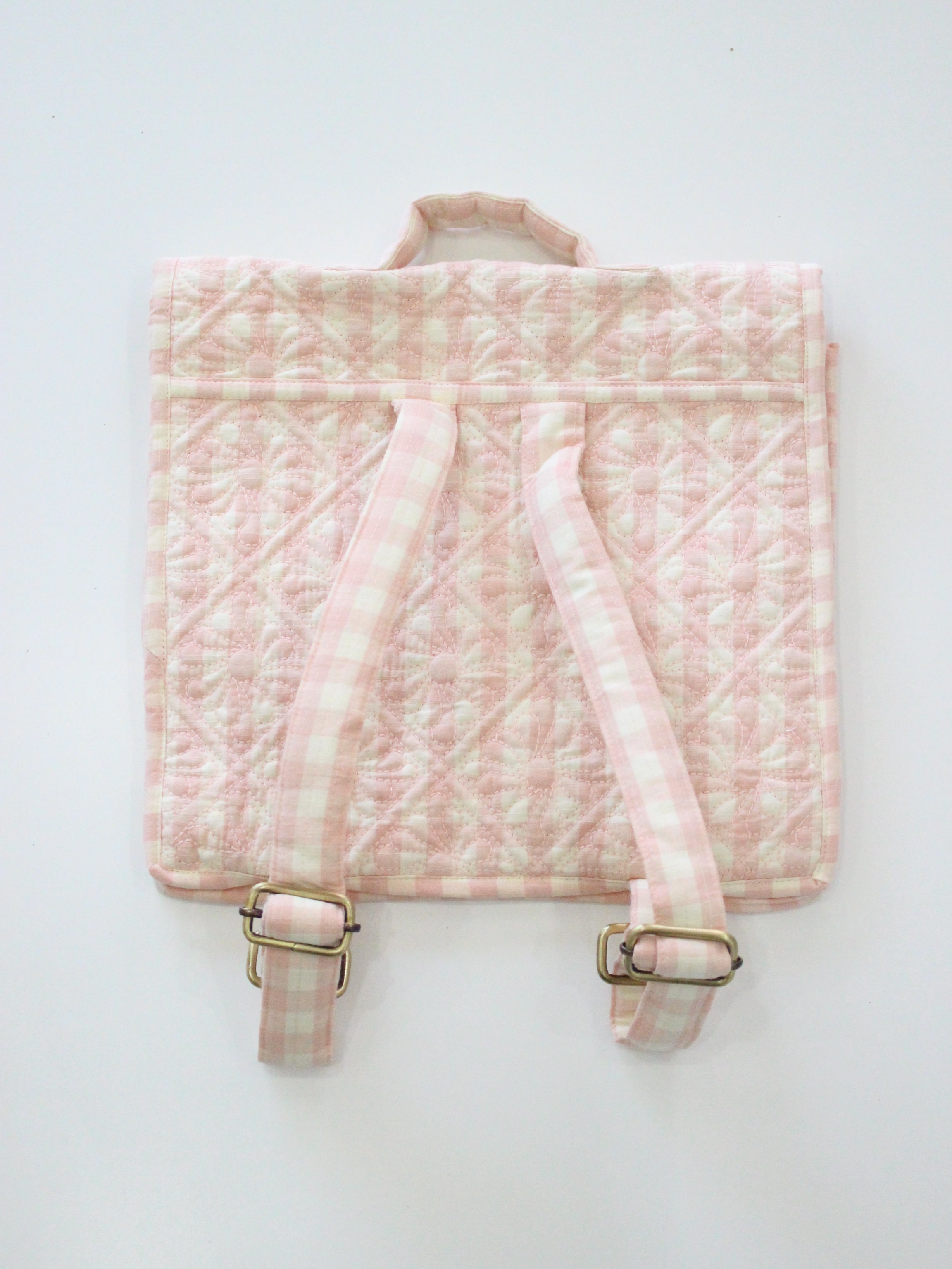 BONJOUR DIARY   Quilted school bag Pink vichy front & piping