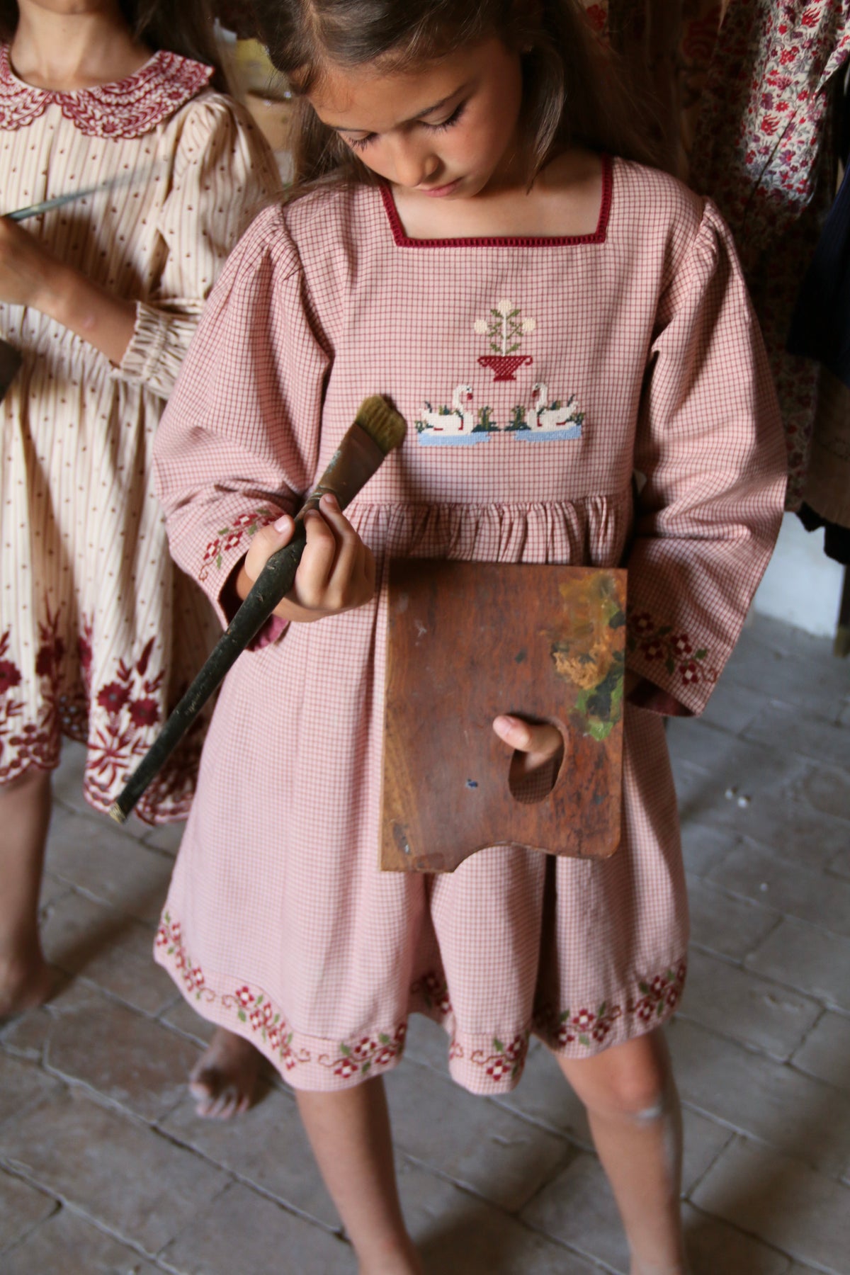 BONJOUR DIARY  Embroidered dress Nude check