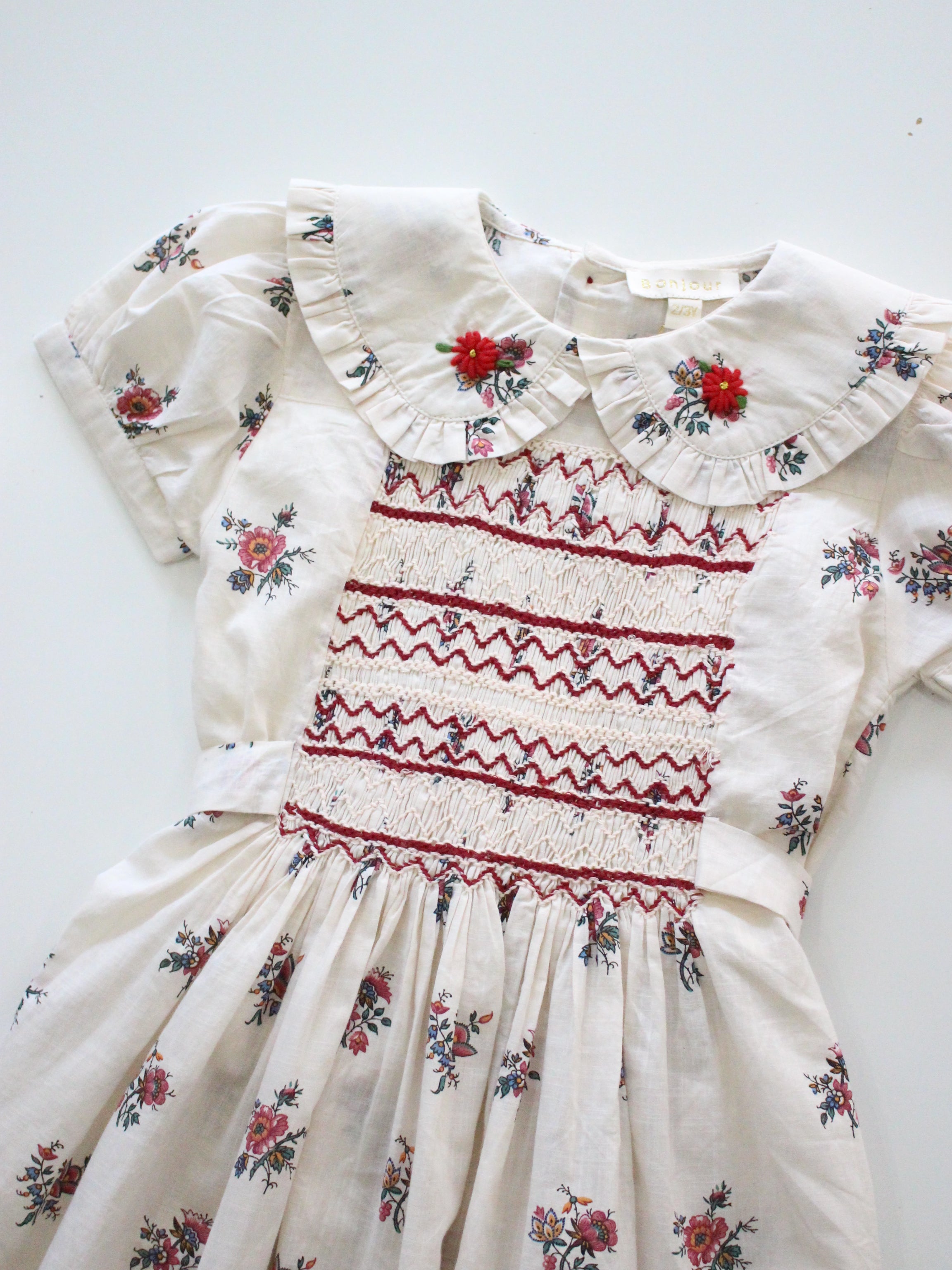 BONJOUR DIARY Handsmock dress Garden flowers print - cotton voile