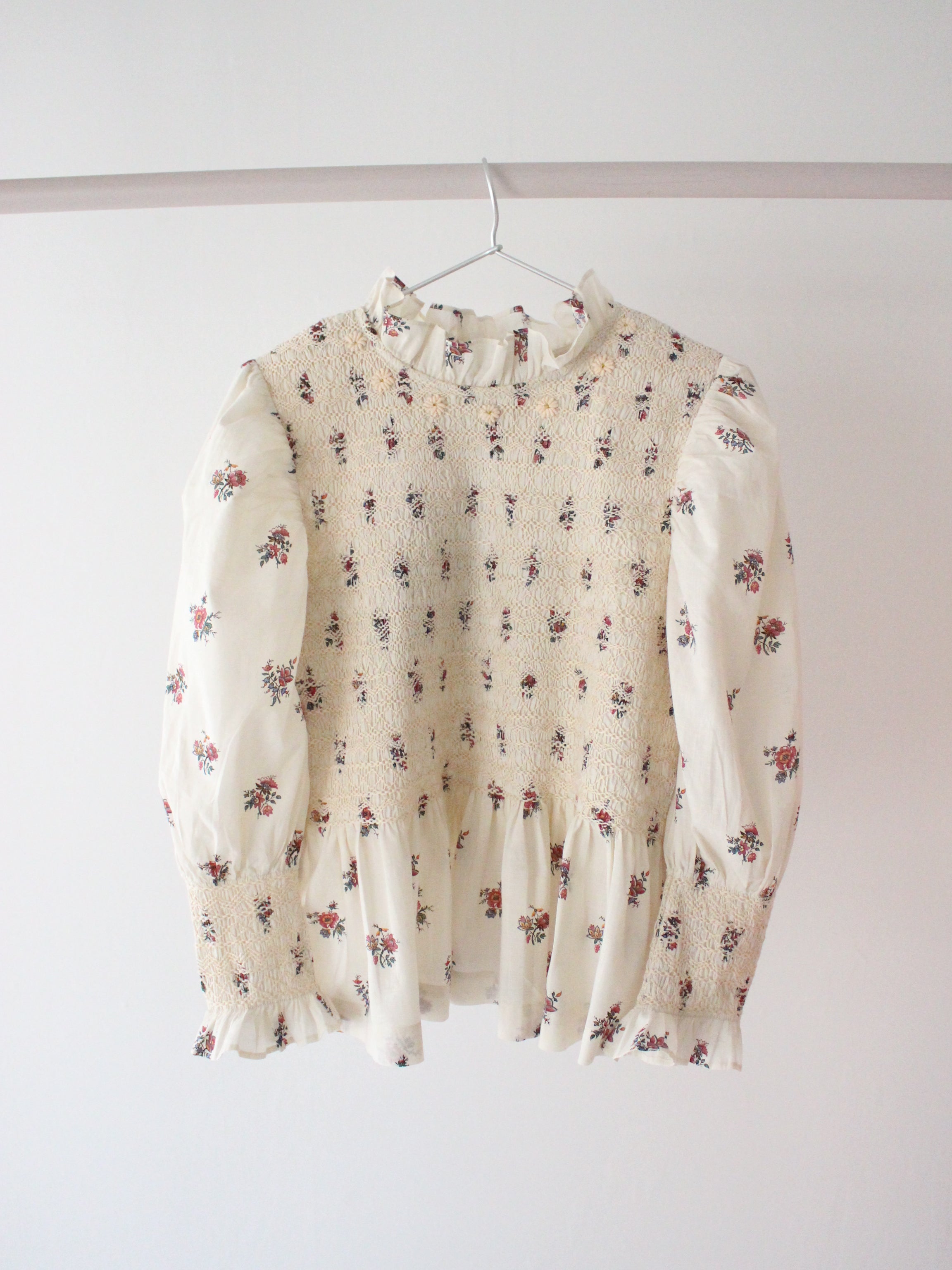 Suranné    Handsmock blouse Garden print - organic slub voile 大人SIZE