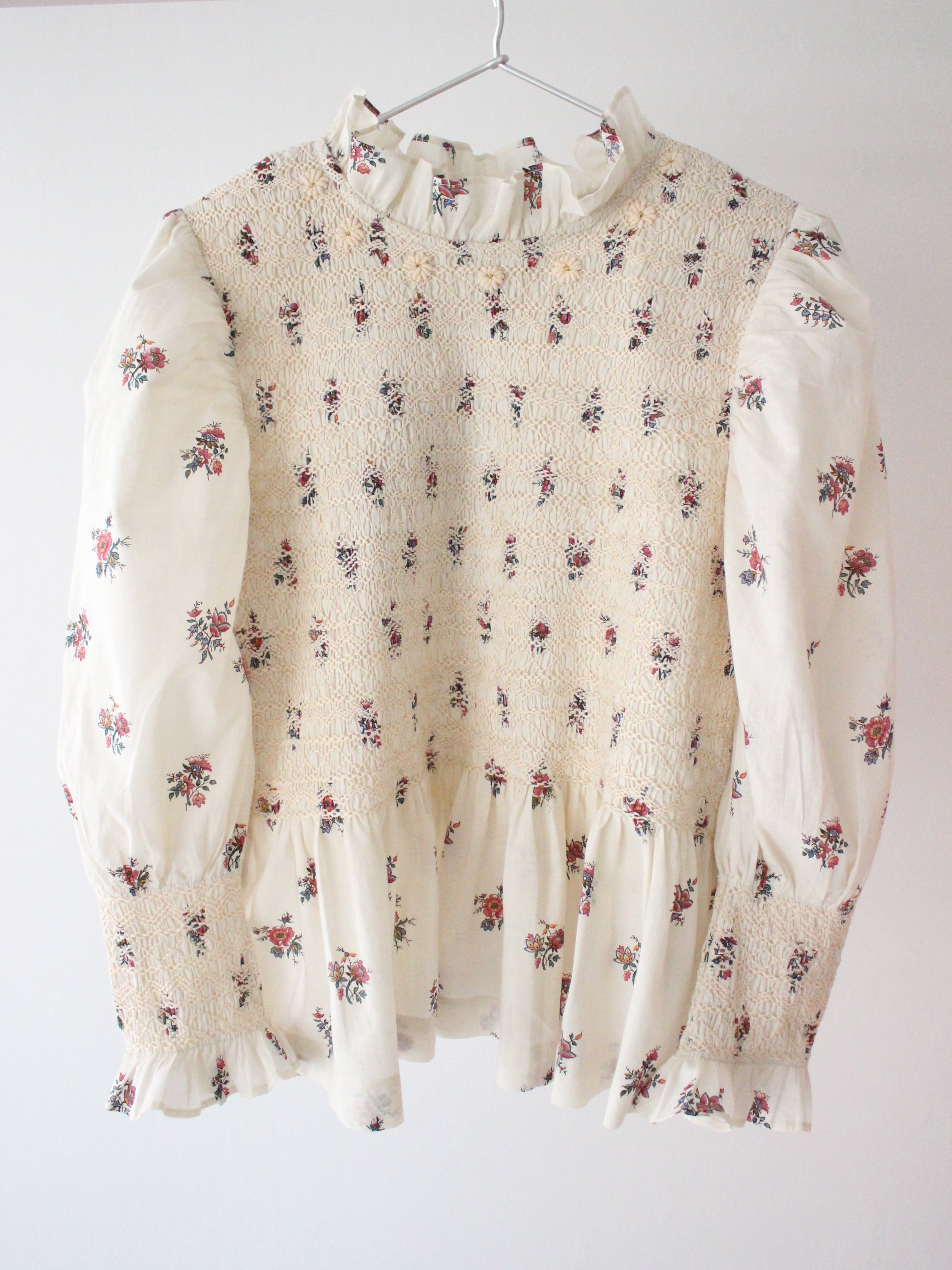 Suranné    Handsmock blouse Garden print - organic slub voile 大人SIZE