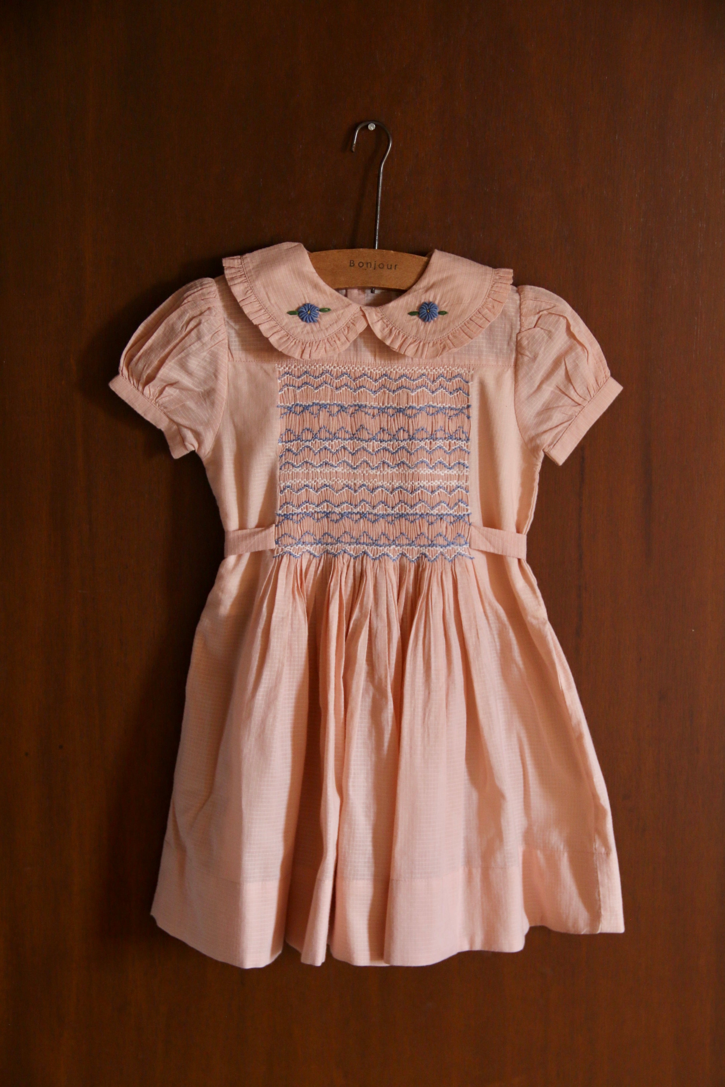 BONJOUR DIARY Handsmock dress Pink check voile