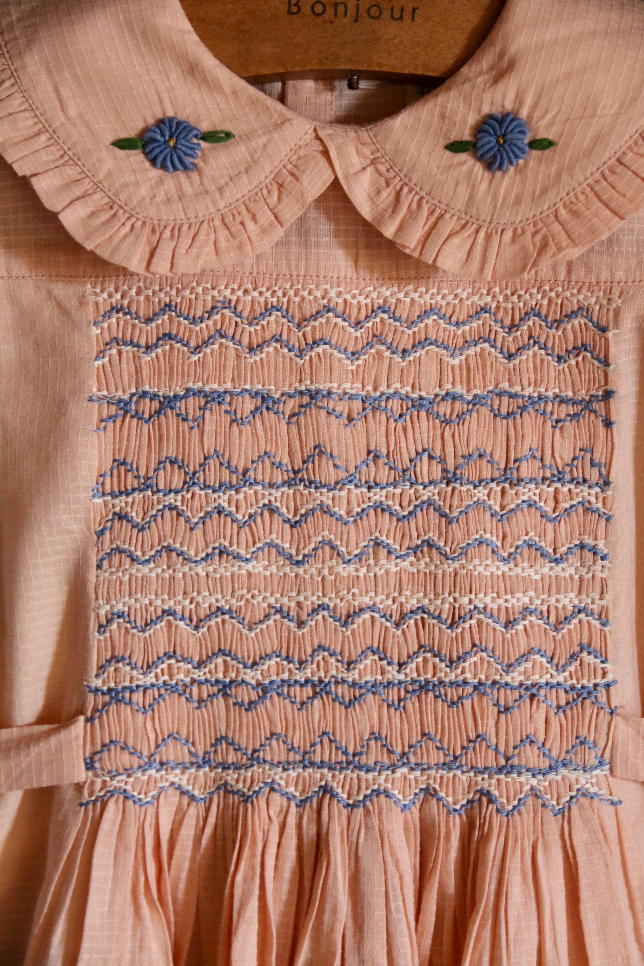 BONJOUR DIARY Handsmock dress Pink check voile