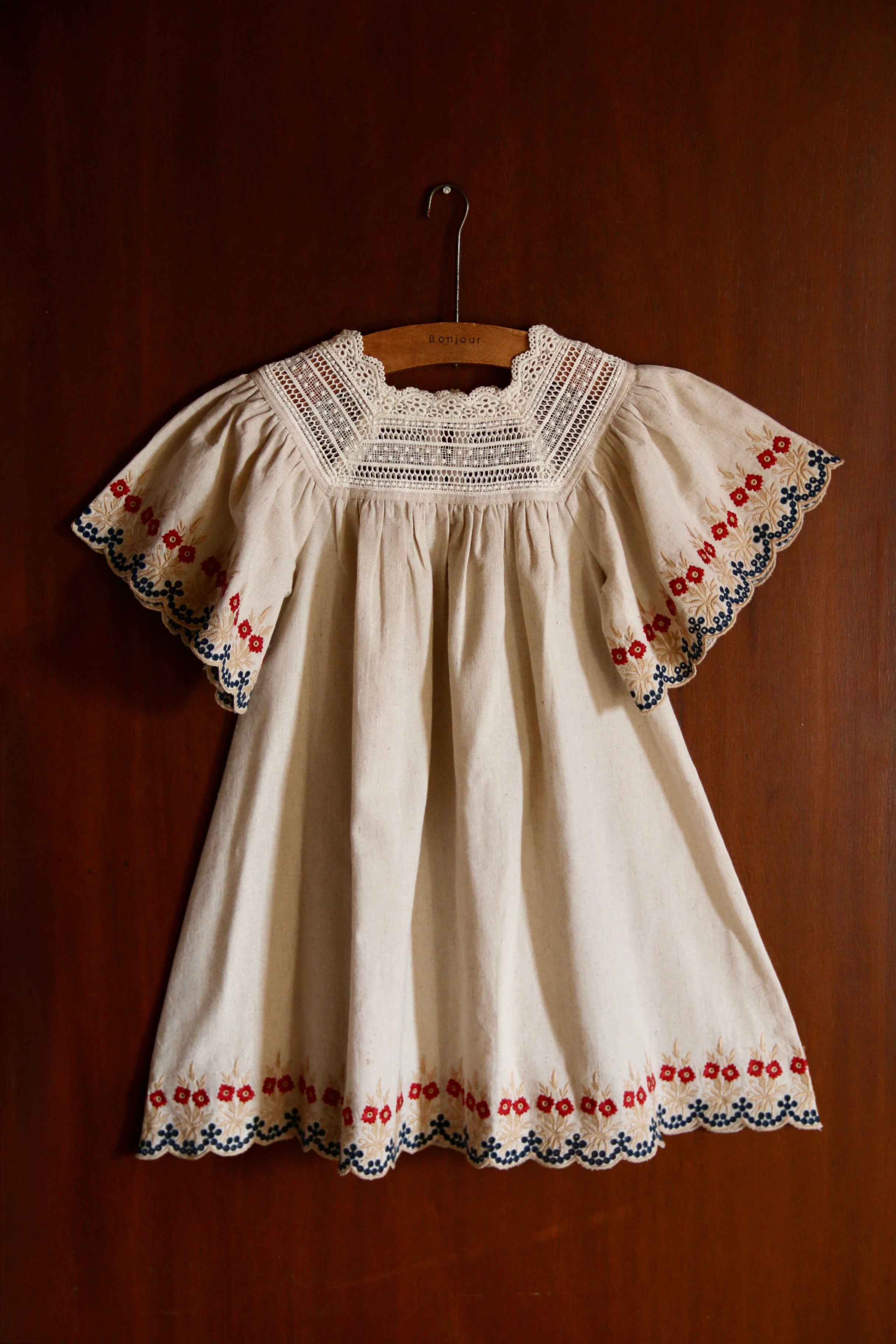 BONJOUR DIARY    Dress Naural cotton flex with multi color eyelette emb