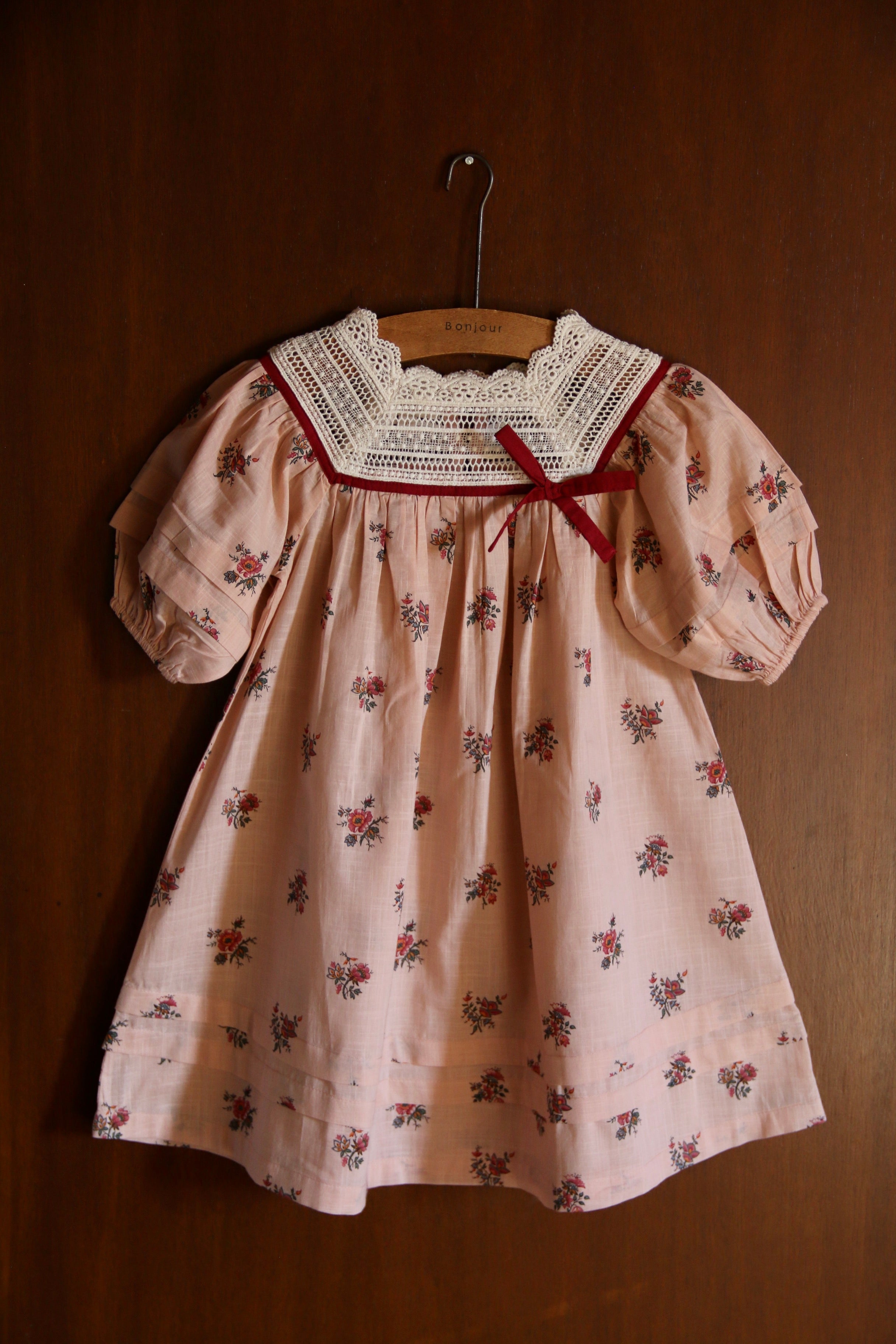BONJOUR DIARY Princess dress Pink garden flowers print - cotton voile