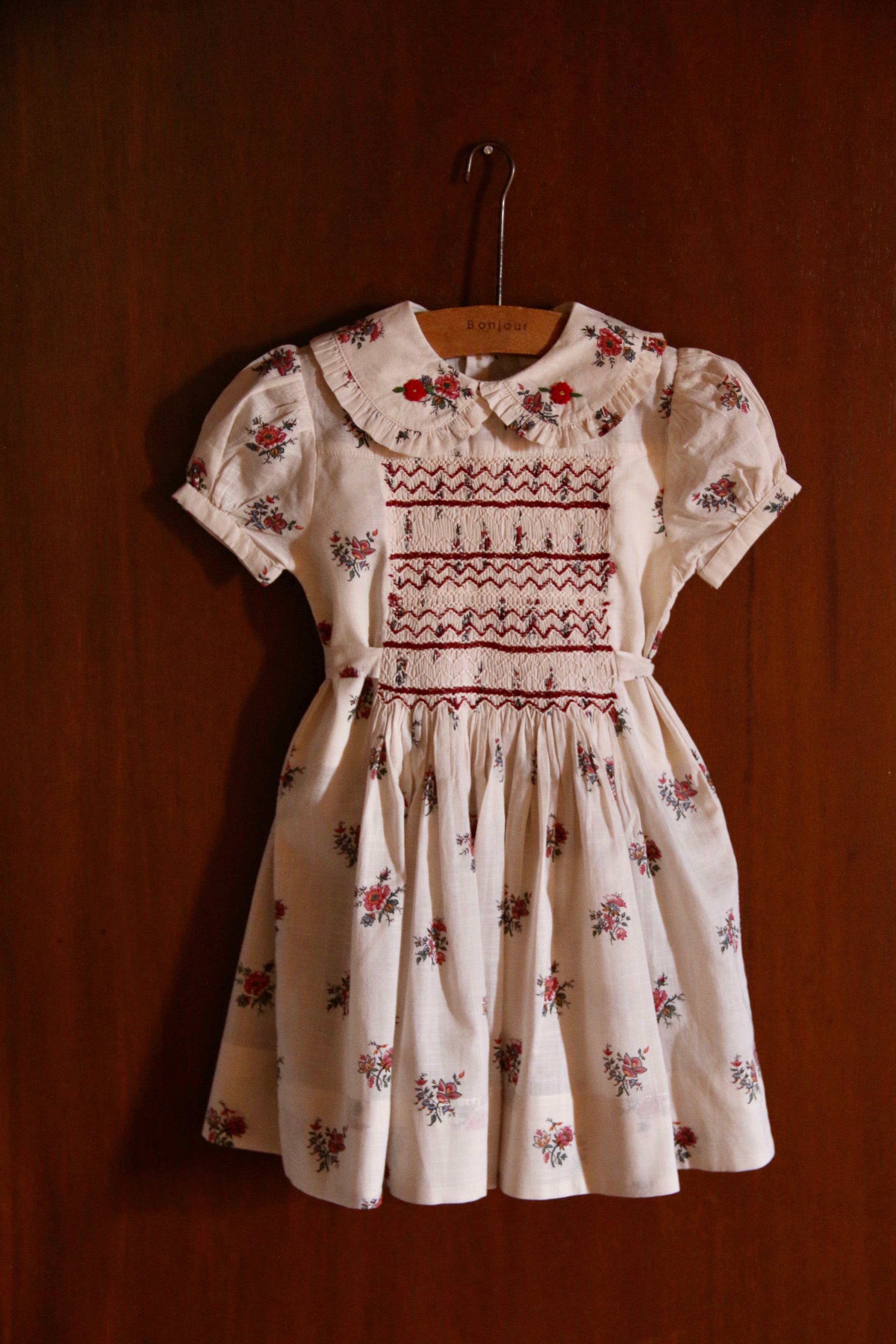 Bonjour diaryフラワープリント ワンピース 12y BONJOUR DIARY Handsmock dress Garden flowers print - cotton voile