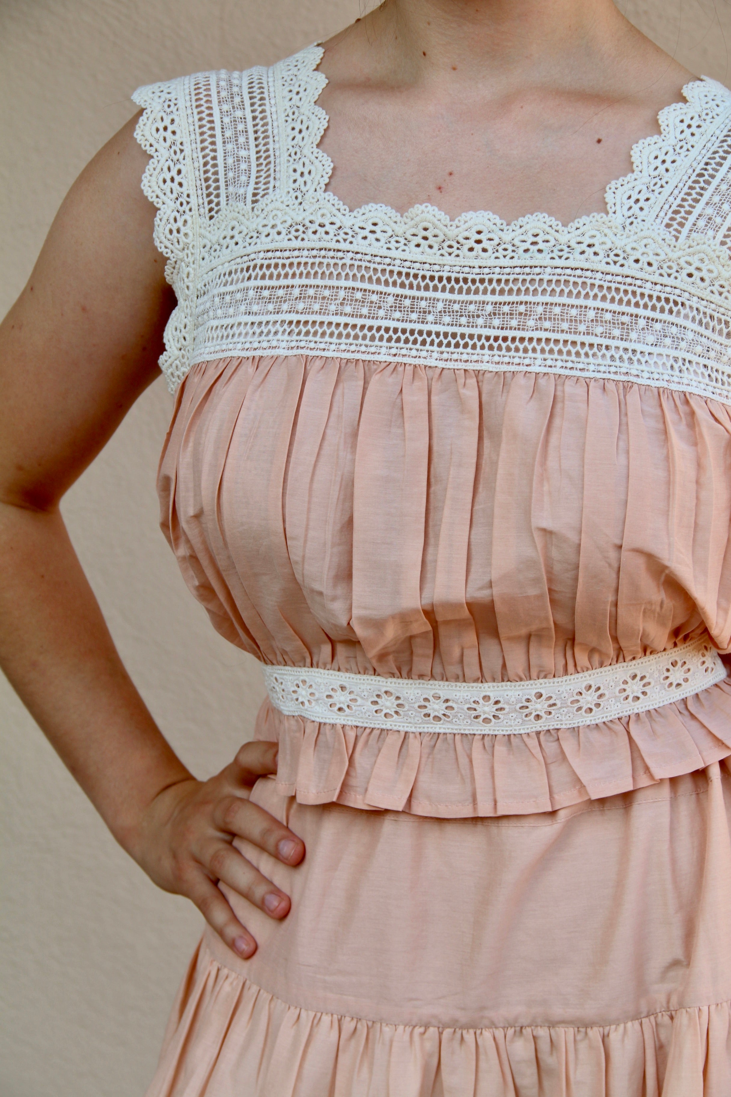 Suranné    Top with lace Pink cotton silk   大人SIZE
