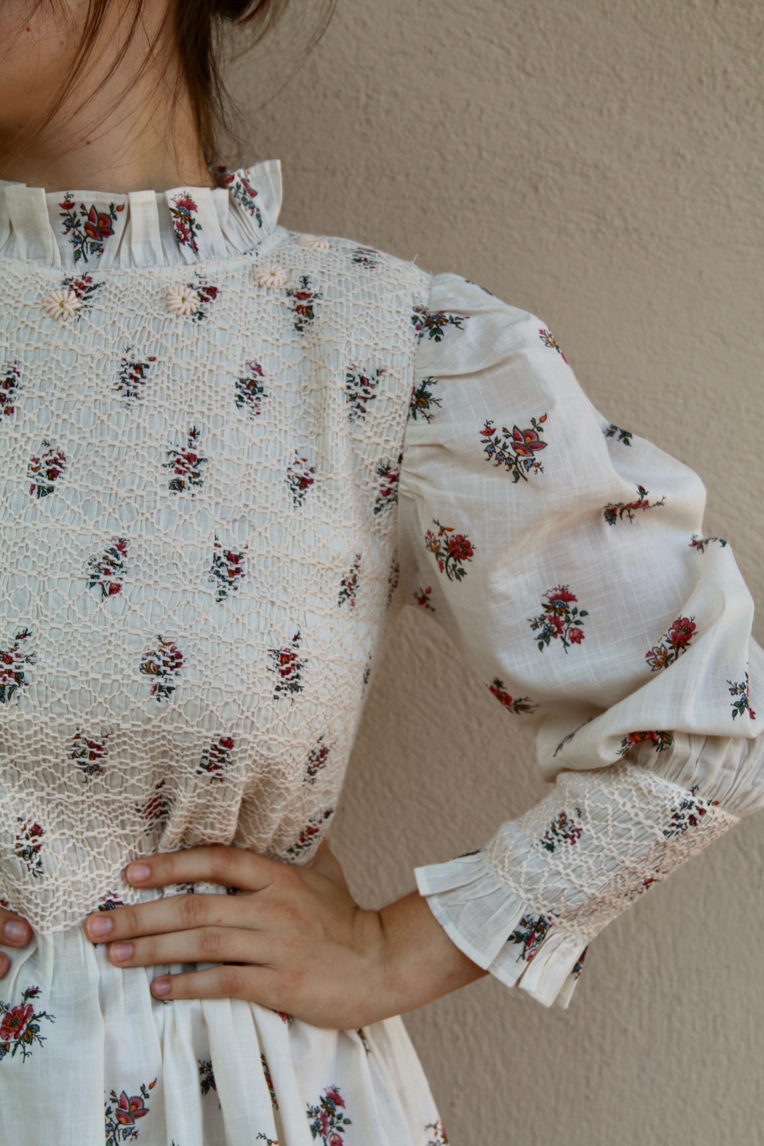 Suranné    Handsmock blouse Garden print - organic slub voile 大人SIZE