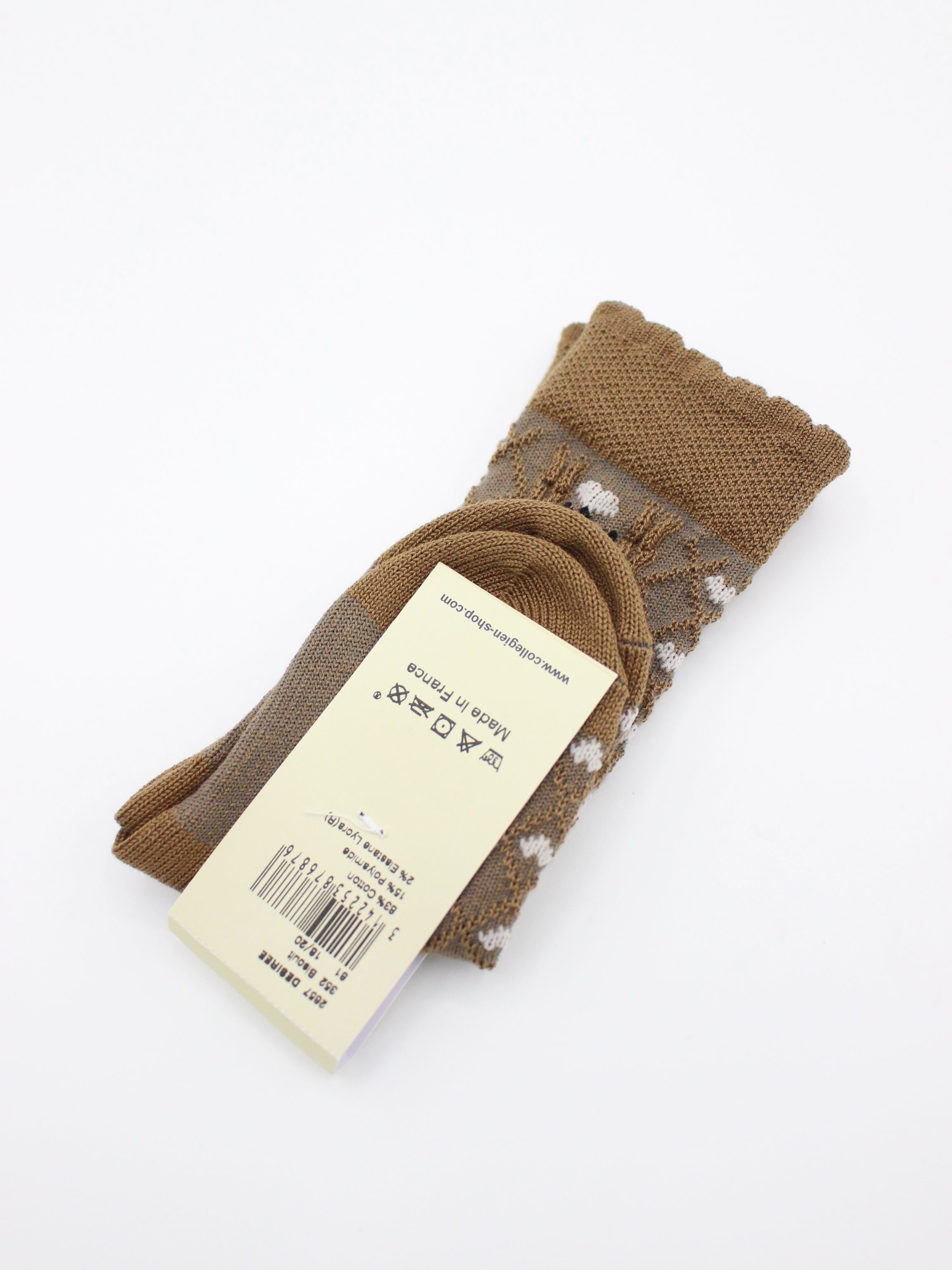 collegien Desiree Jacquard Hearts and Flowers Knee-high Socks biscuit