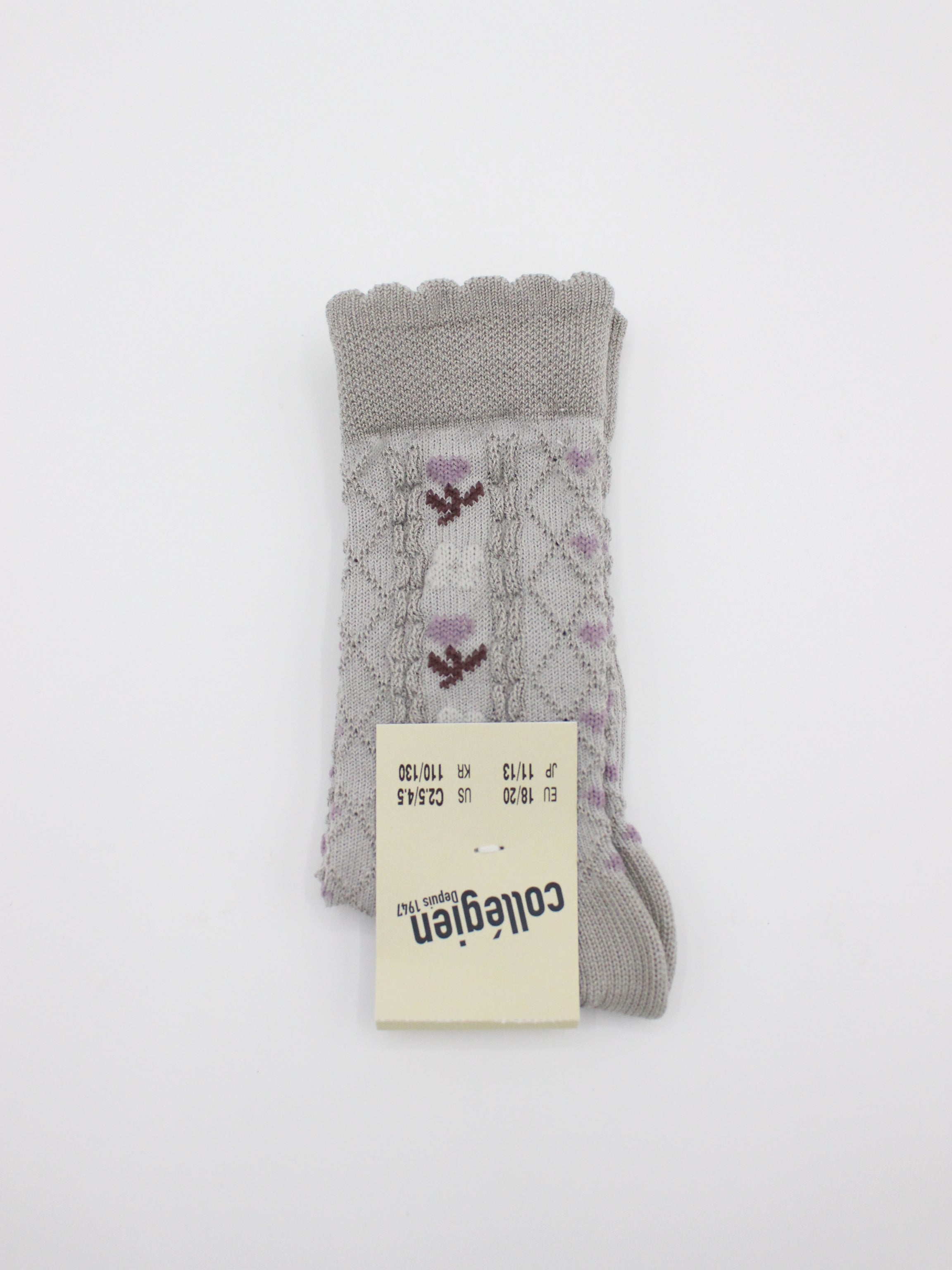 collegien Desiree Jacquard Hearts and Flowers Knee-high Socks Gris Perle