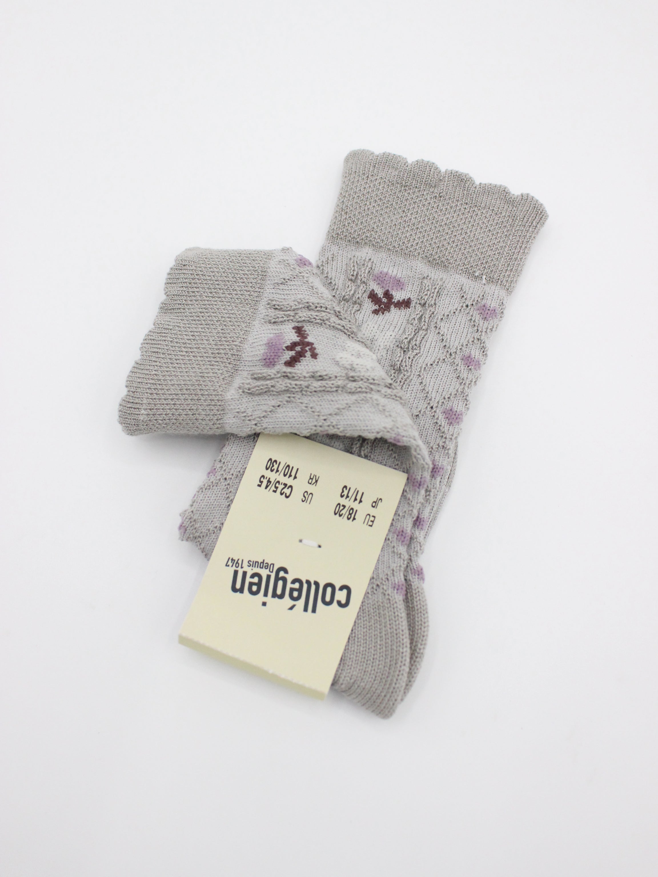collegien Desiree Jacquard Hearts and Flowers Knee-high Socks Gris Perle