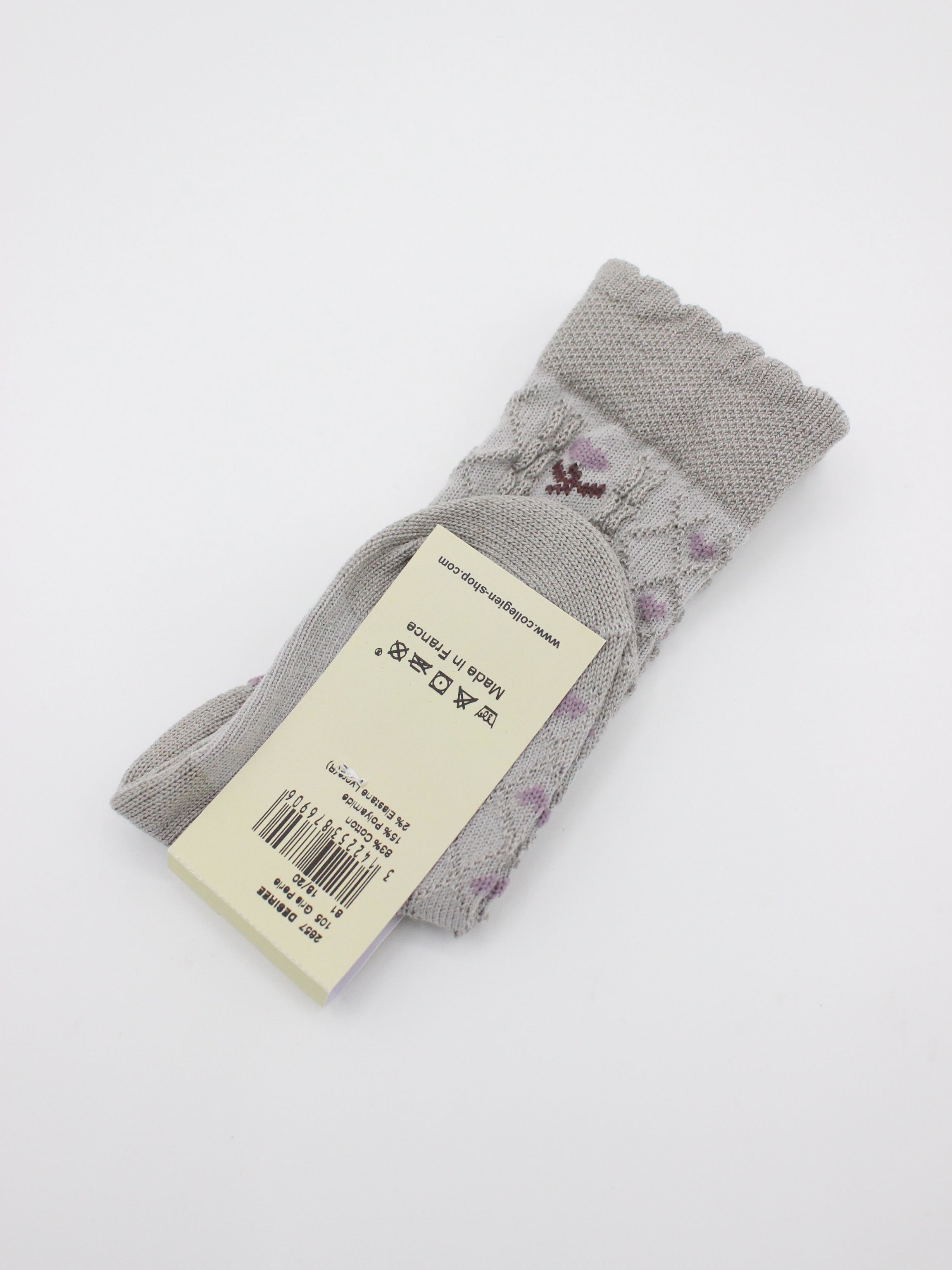 collegien Desiree Jacquard Hearts and Flowers Knee-high Socks Gris Perle