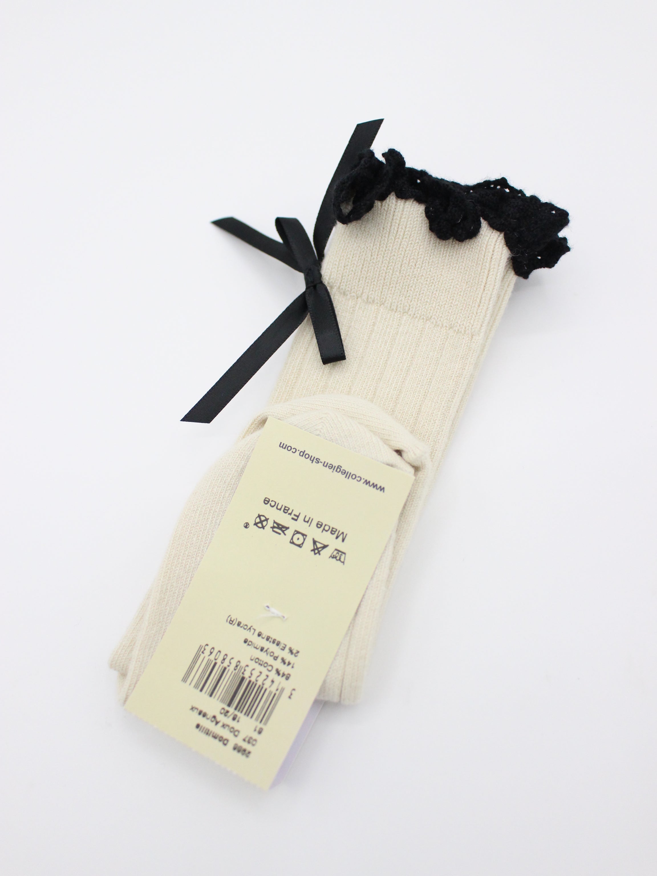 collegien Domitille  Ribbed Knee-high Socks with Lace and Bow - Doux Agneaux