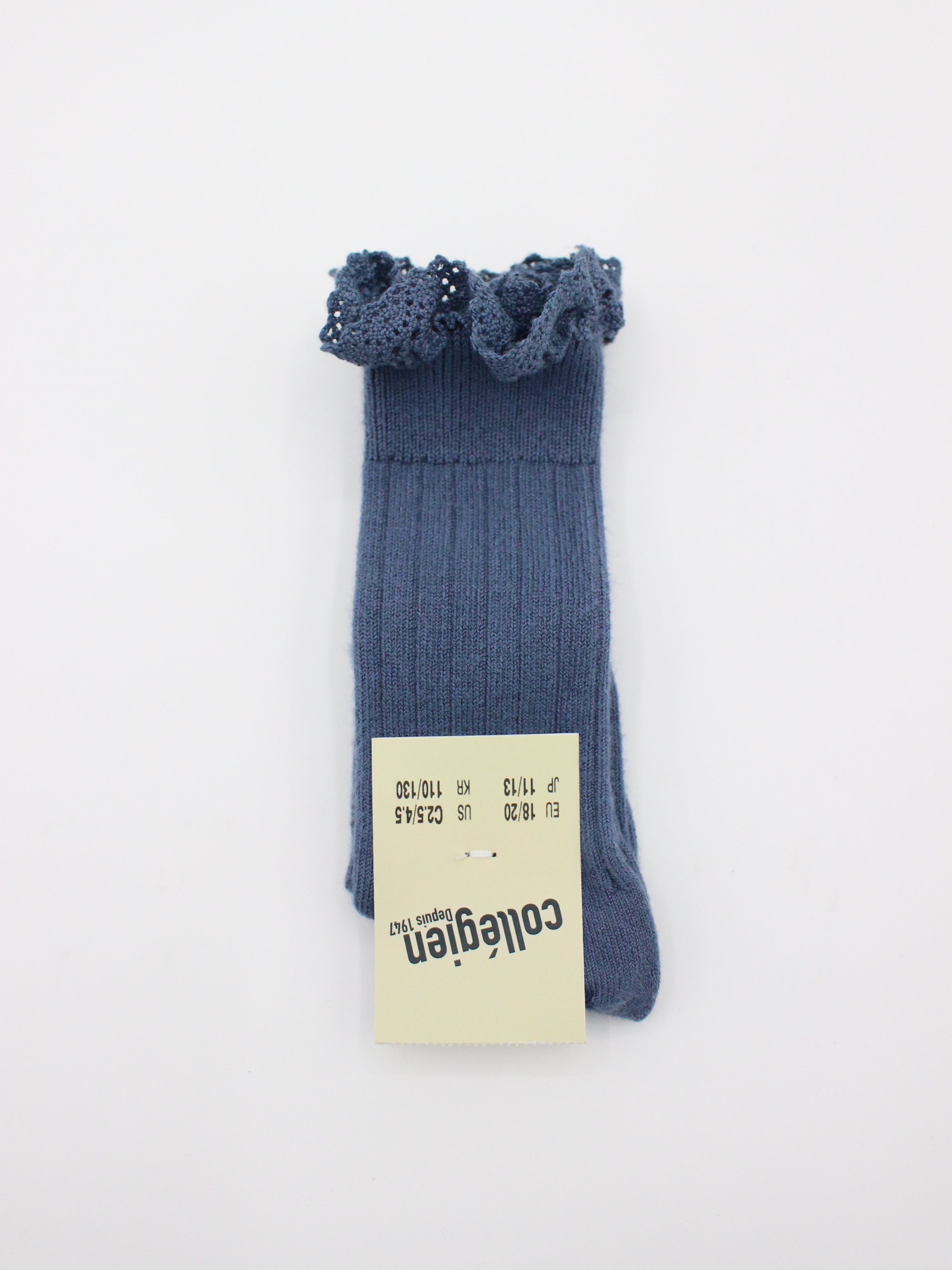 collegien Josephine Lace Trim Knee High Socks  bleu cendre