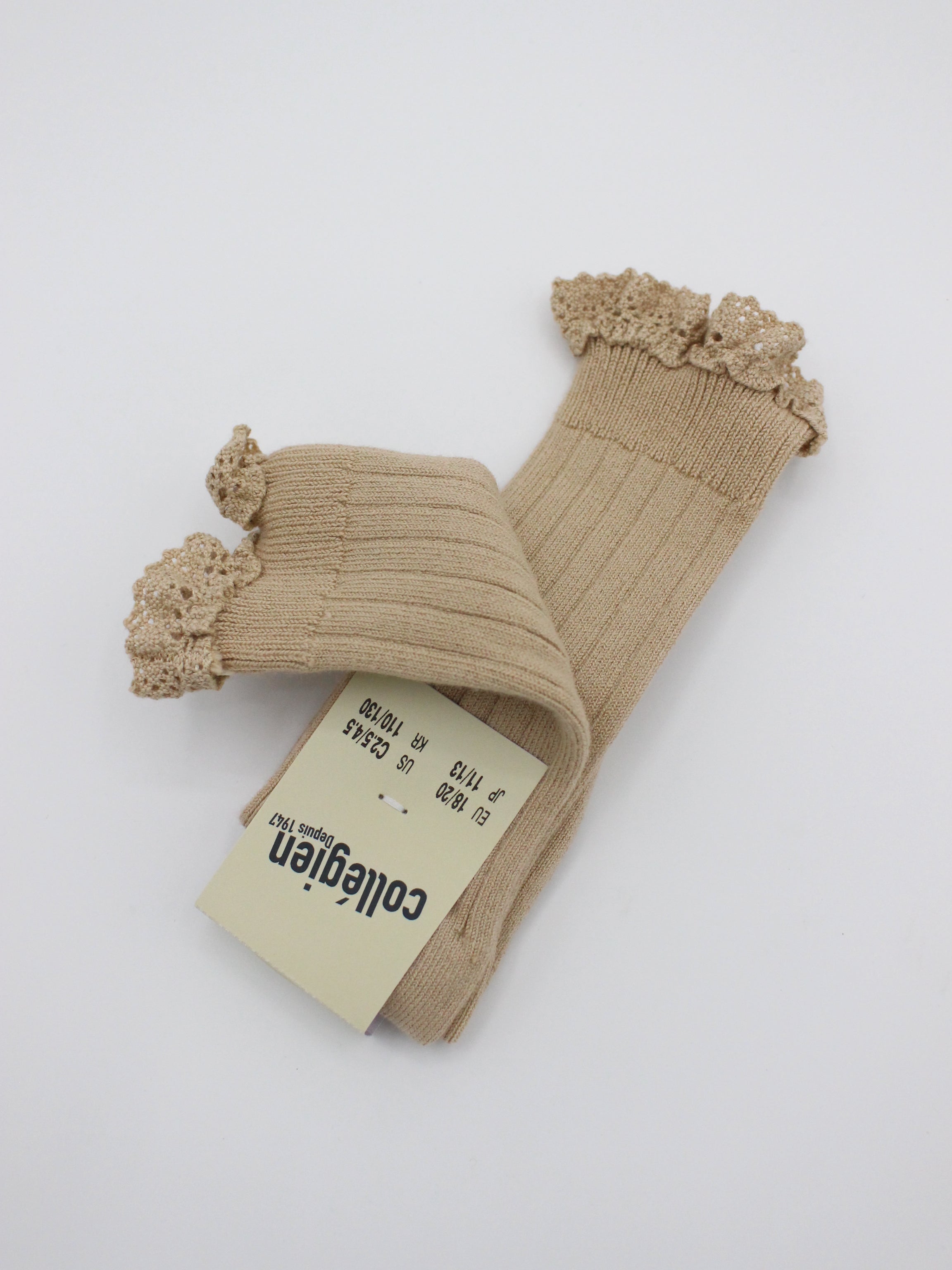 collegien Josephine Lace Trim Knee High Socks  sable