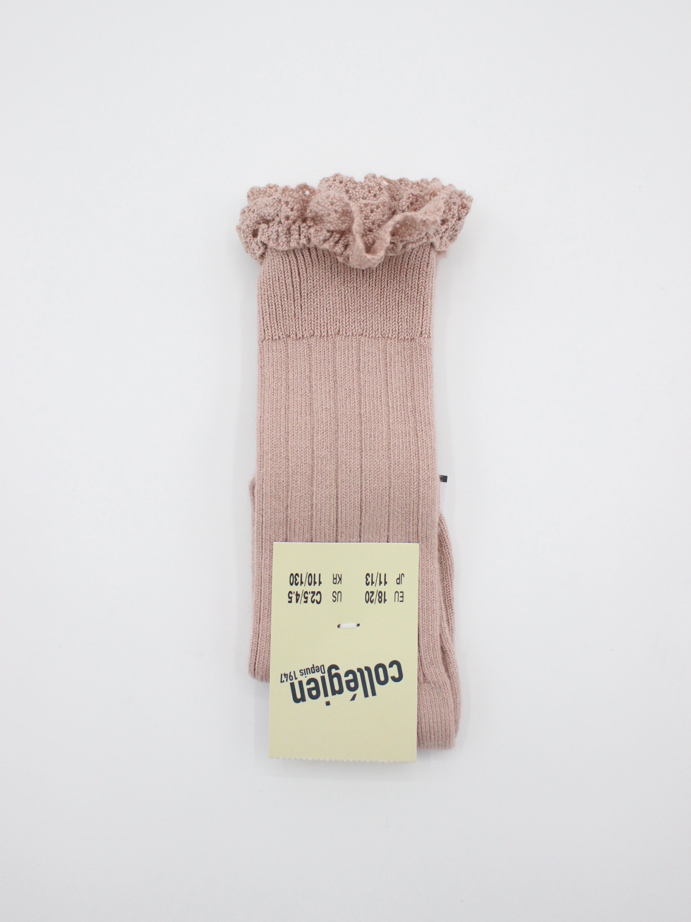 collegien Josephine Lace Trim Knee High Socks  vieux rose
