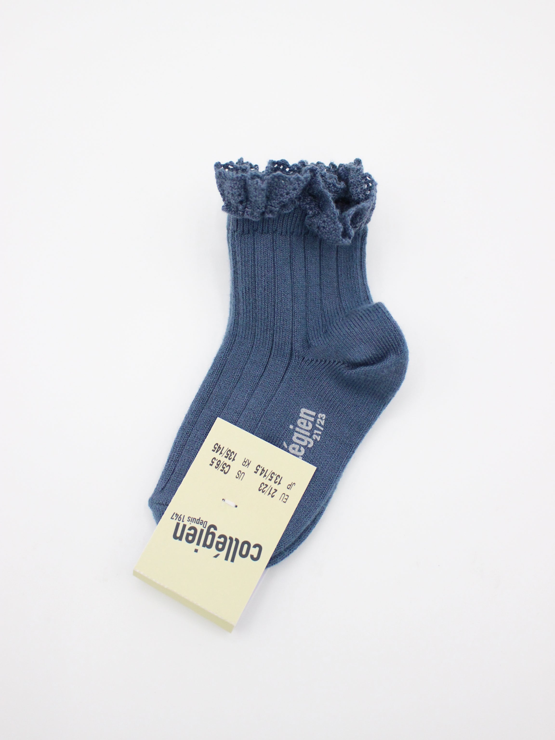 collegien  Lili - Lace Trim Ribbed Ankle Socks  bleu cendro　