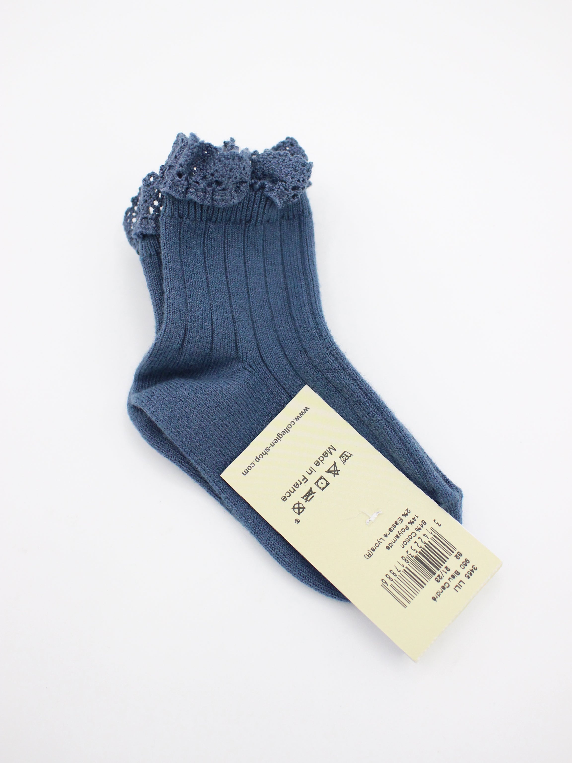 collegien  Lili - Lace Trim Ribbed Ankle Socks  bleu cendro　