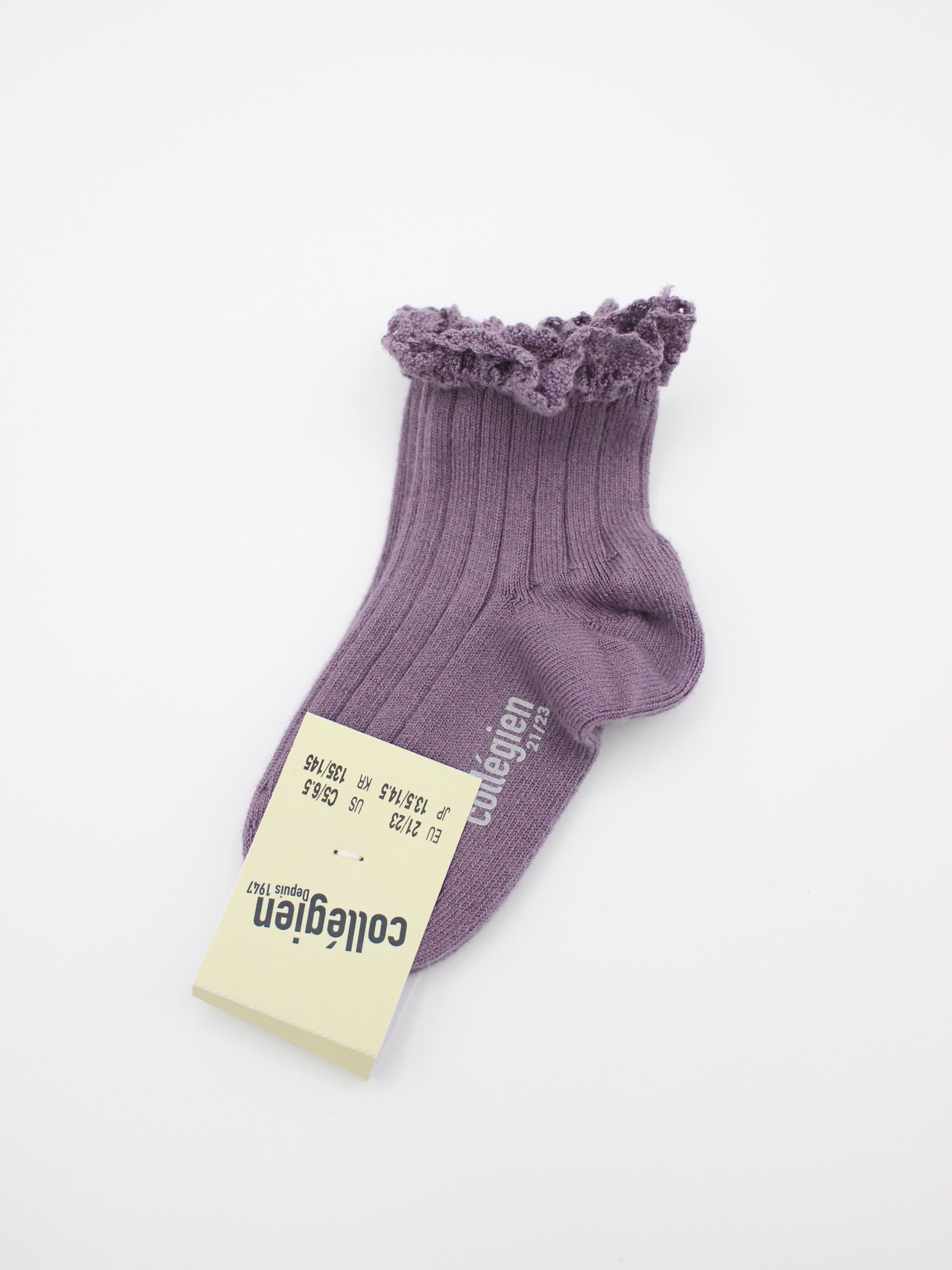 collegien  Lili - Lace Trim Ribbed Ankle Socks  glycine du japon　