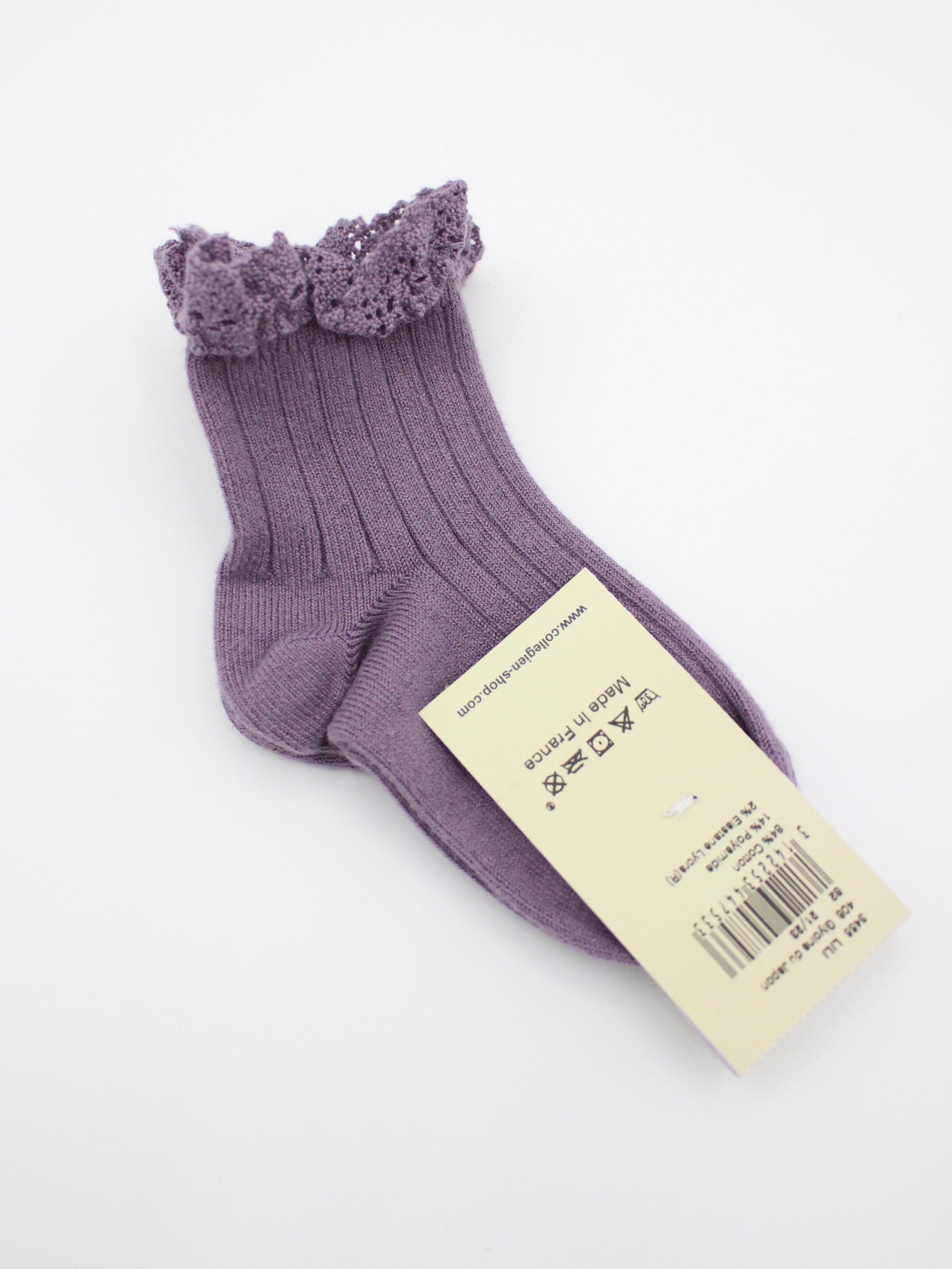 collegien  Lili - Lace Trim Ribbed Ankle Socks  glycine du japon