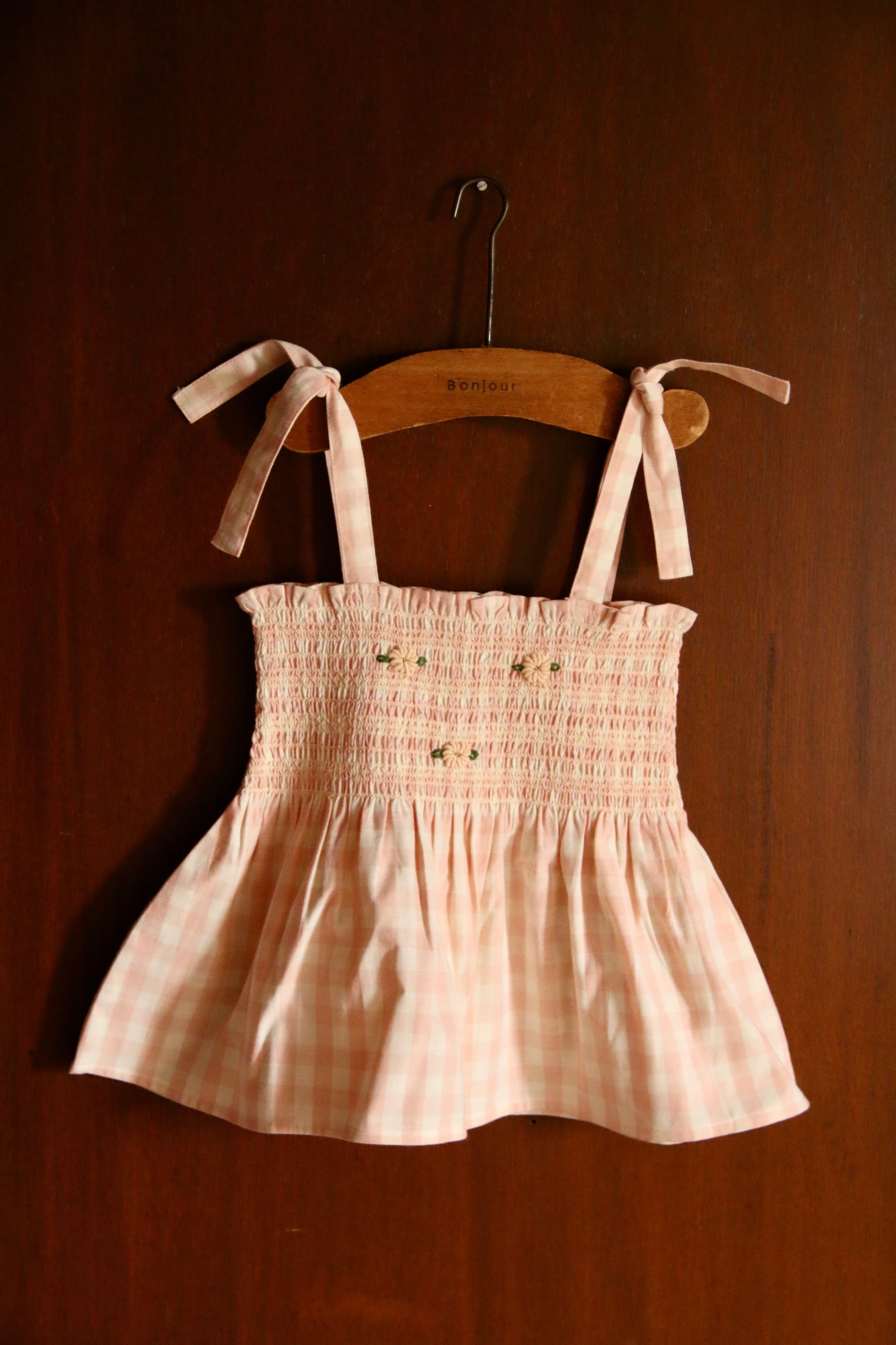 BONJOUR DIARY   Shorts & top set Pink Vichy with small design eyelete emb
