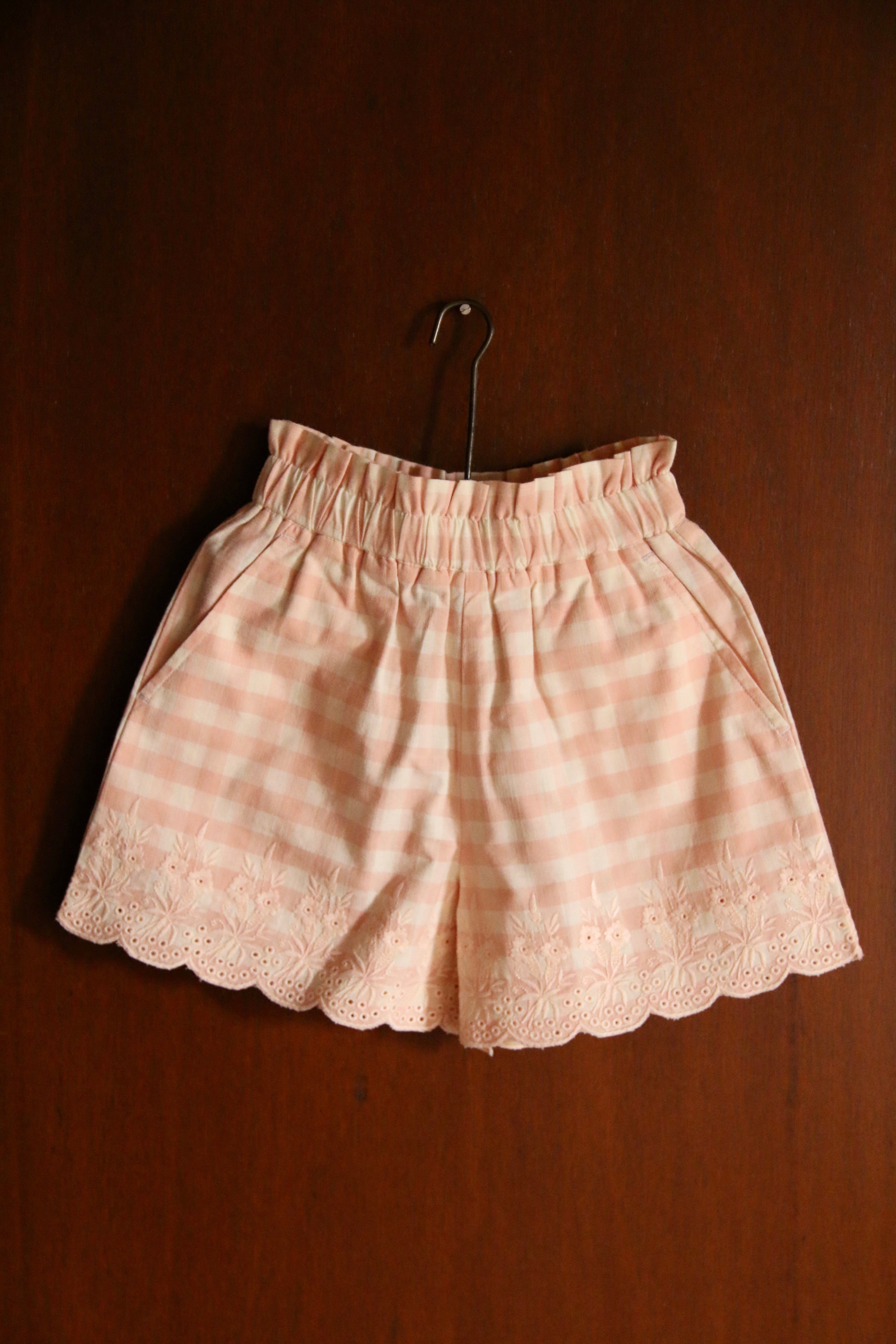 BONJOUR DIARY   Shorts & top set Pink Vichy with small design eyelete emb
