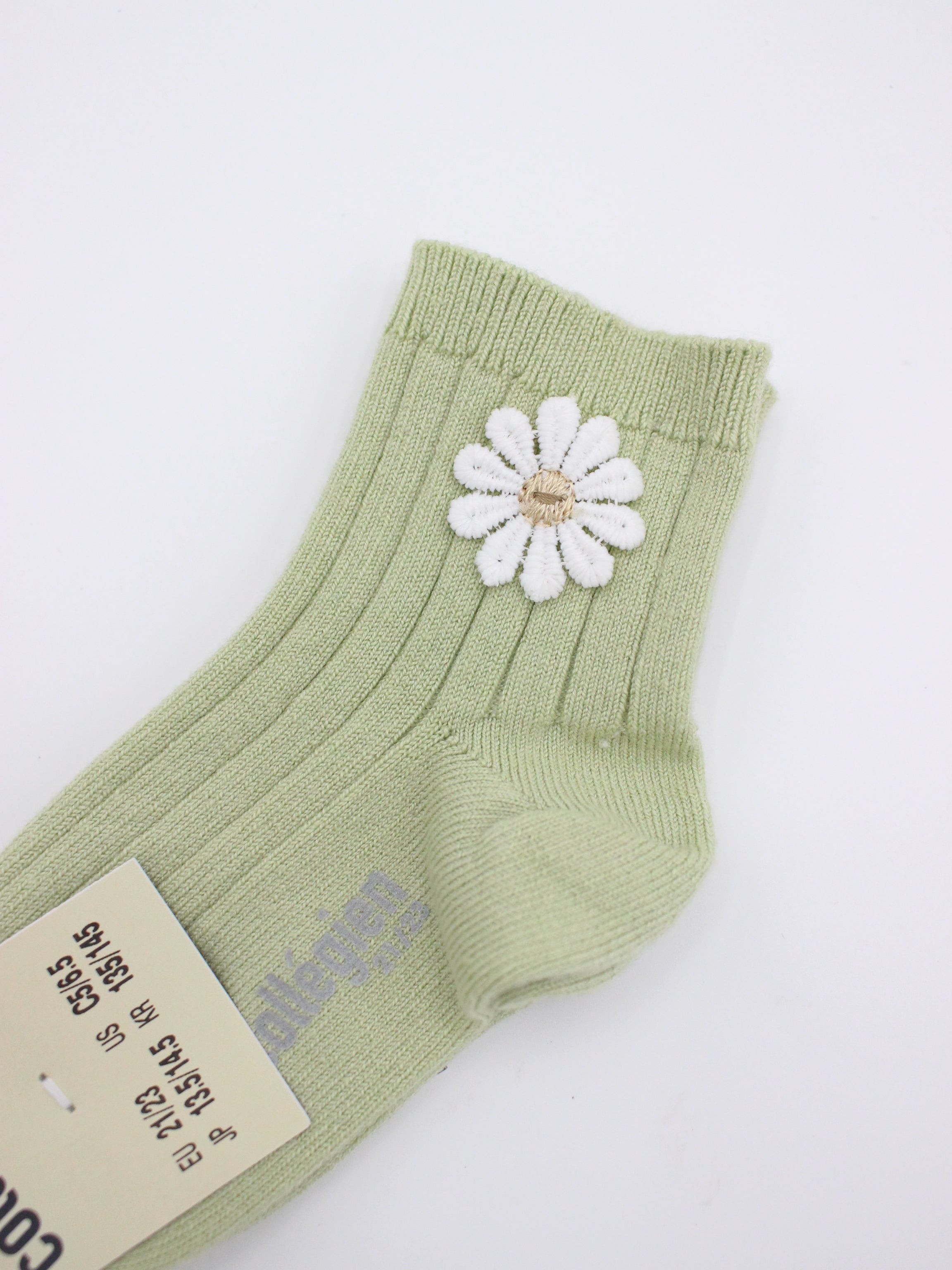 collegien  Berenice - Ribbed Ankle Socks with Daisy  verveine