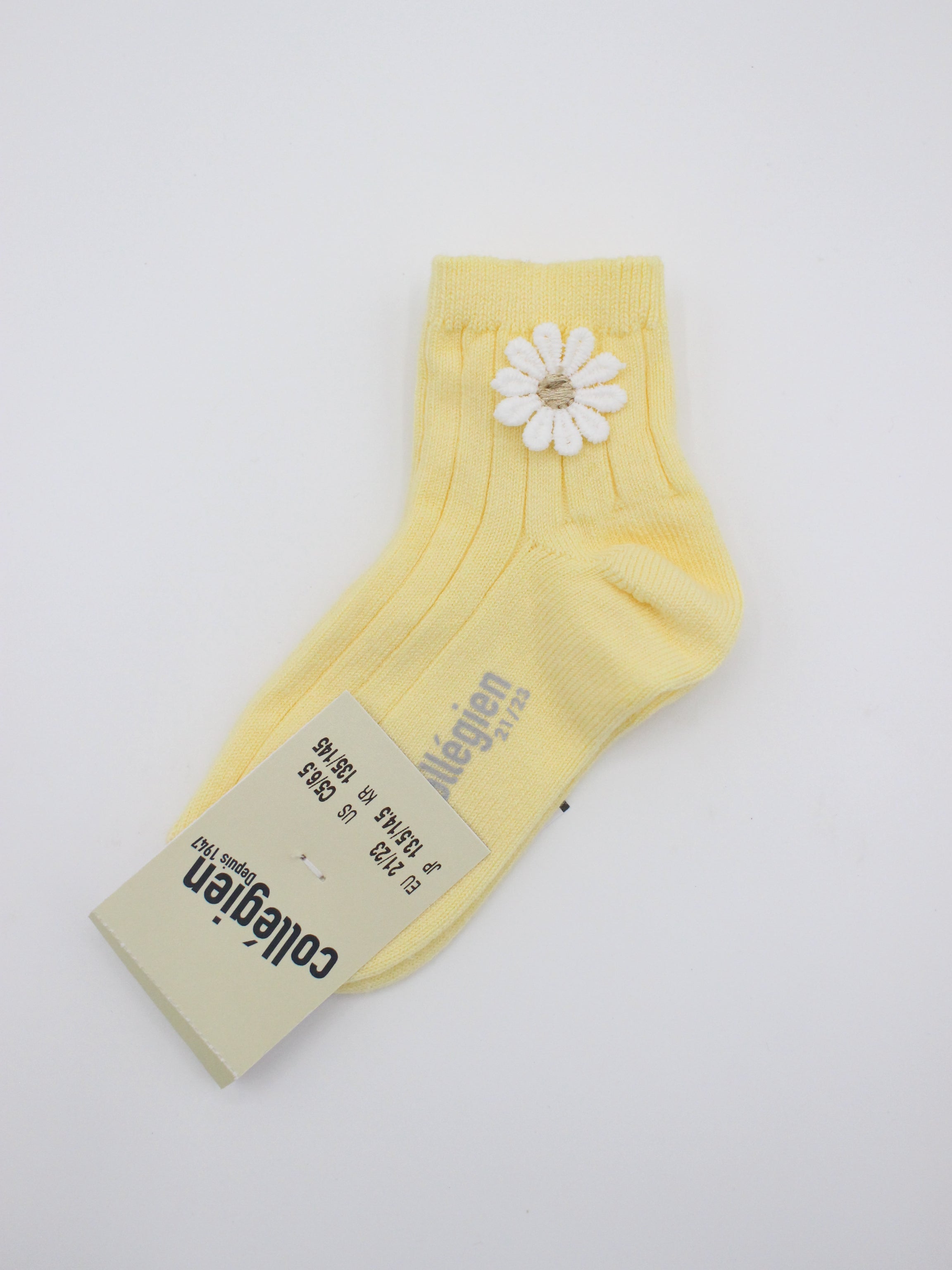 collegien  Berenice - Ribbed Ankle Socks with Daisy  vanille