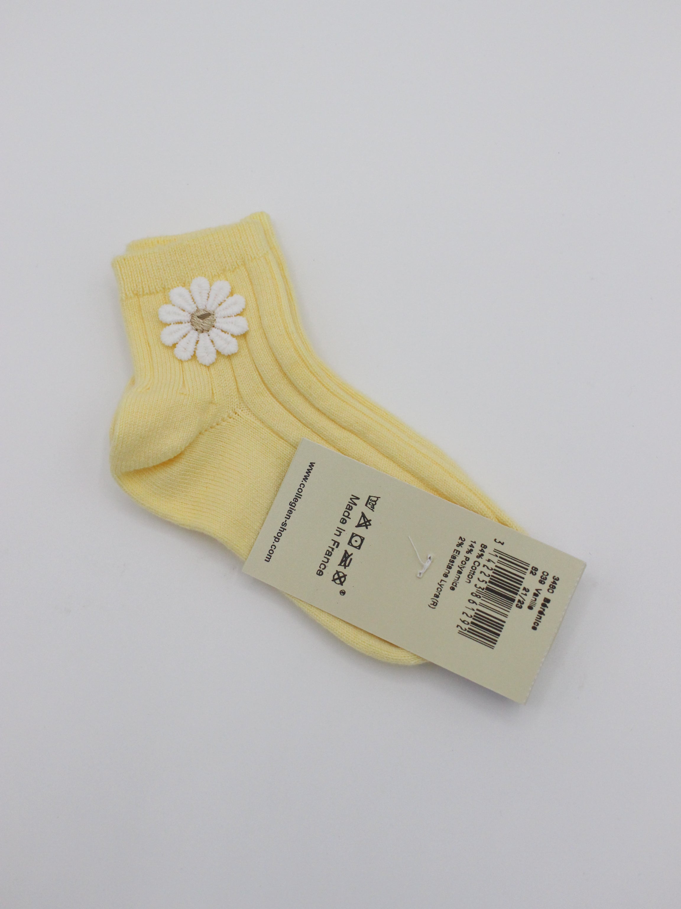 collegien  Berenice - Ribbed Ankle Socks with Daisy  vanille