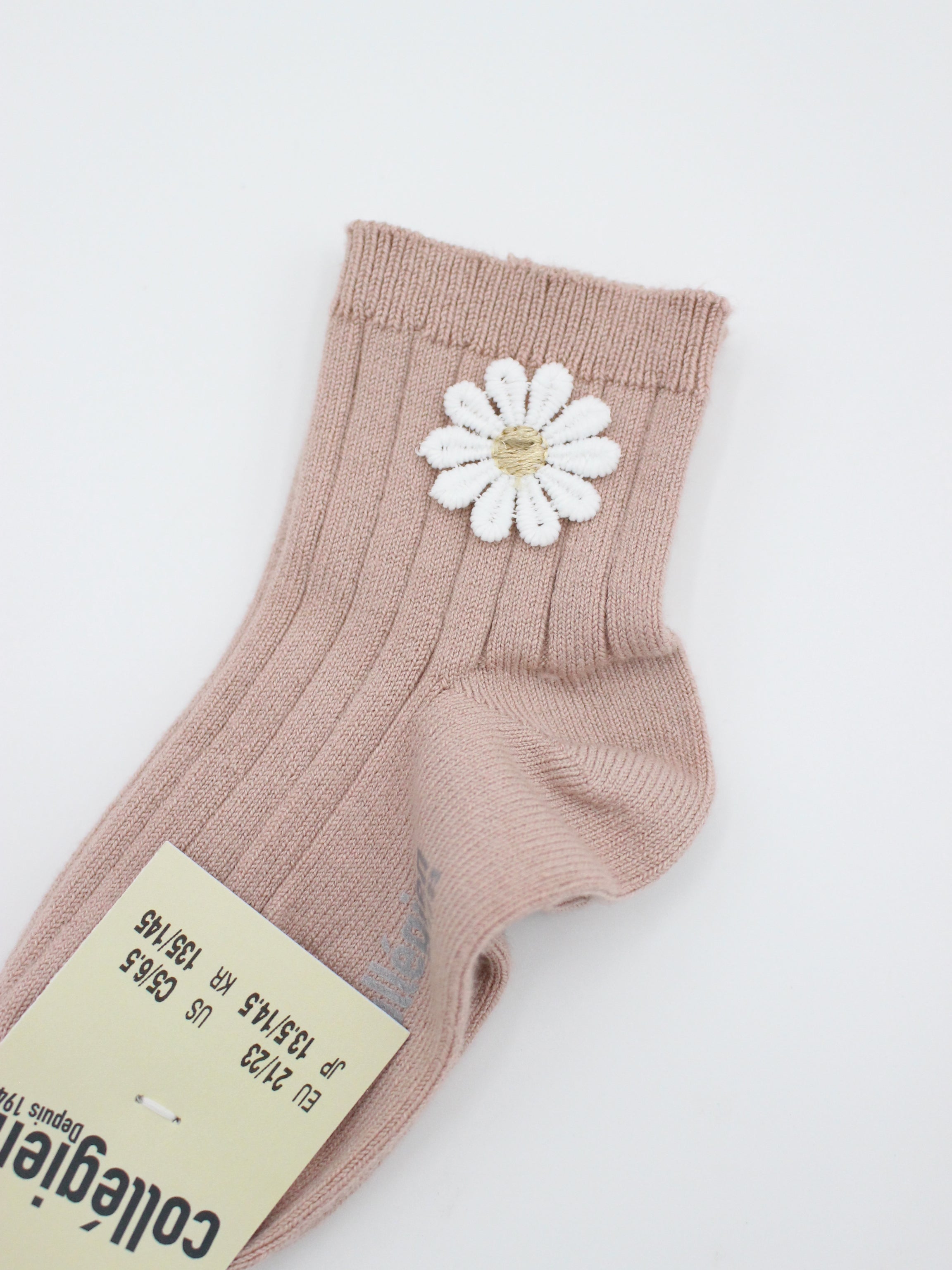collegien  Berenice - Ribbed Ankle Socks with Daisy  vieux rose