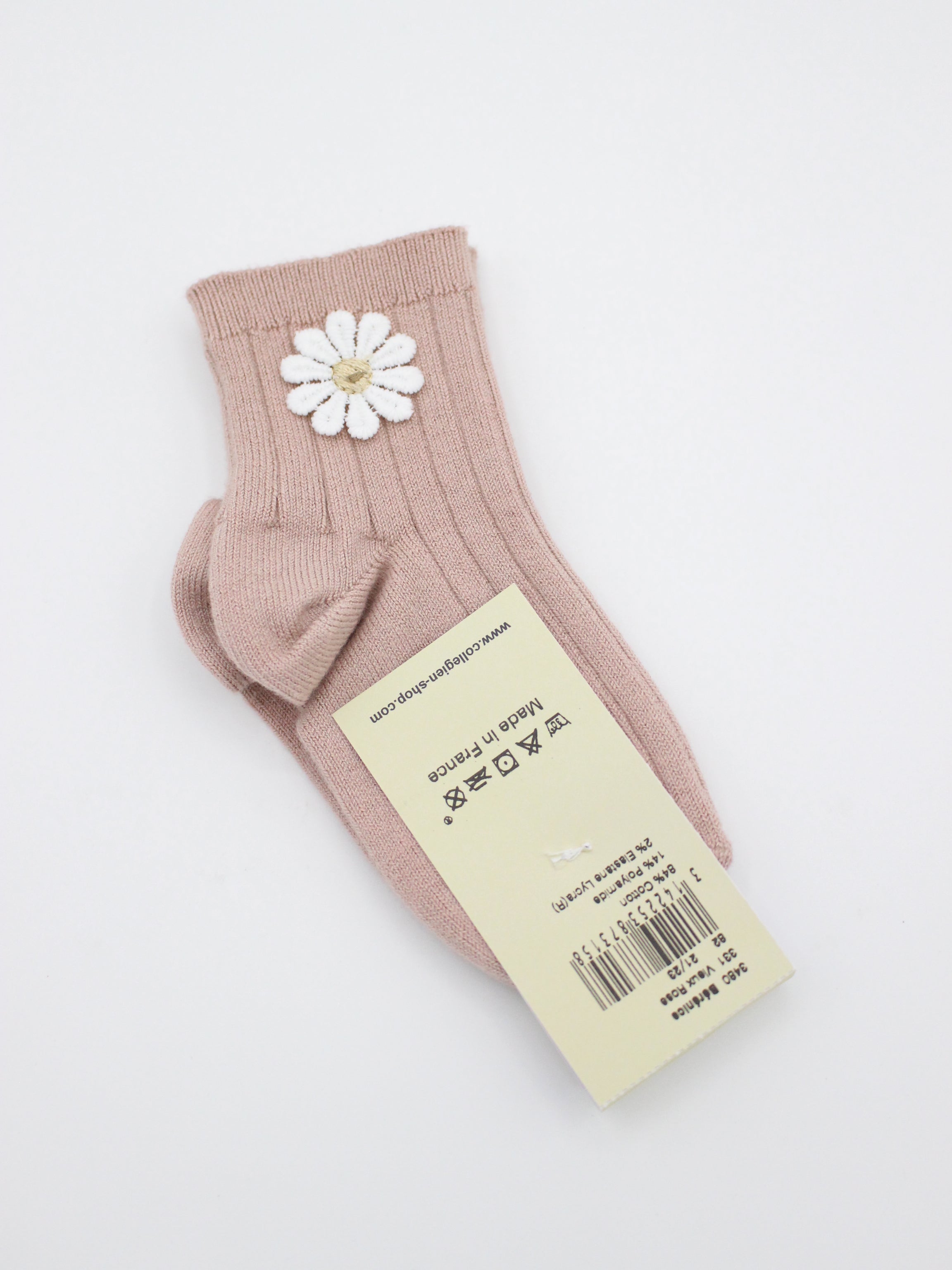 collegien  Berenice - Ribbed Ankle Socks with Daisy  vieux rose