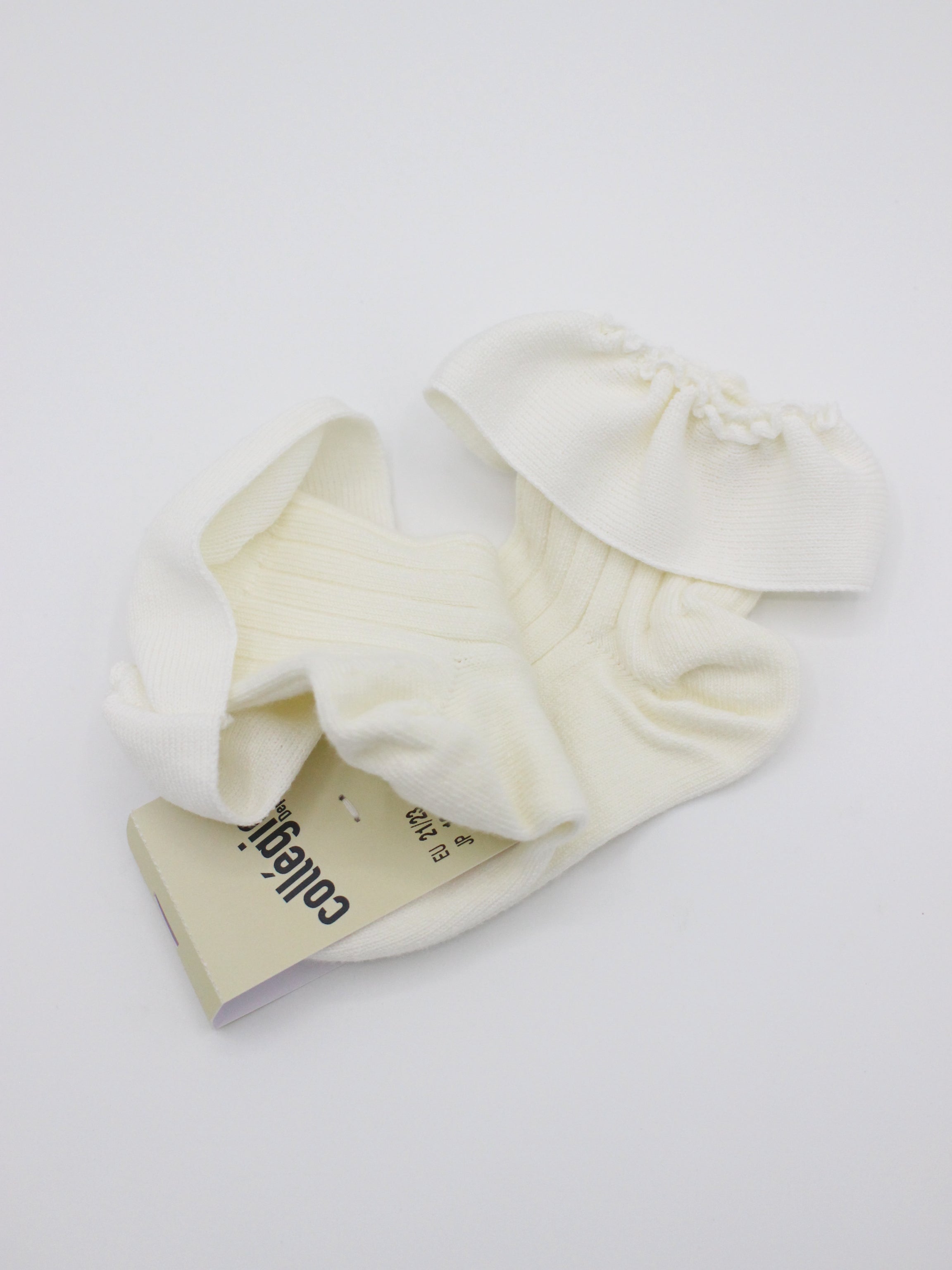 collegien  Ludivine - Ribbed Ankle Socks with Jersey Ruffle  blanc neige
