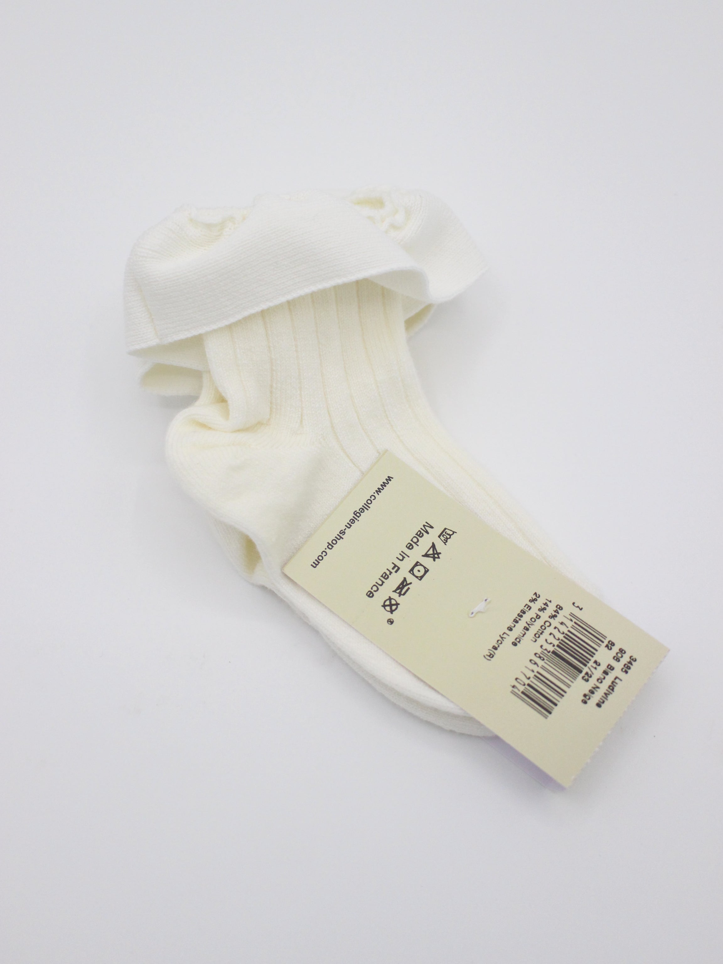 collegien  Ludivine - Ribbed Ankle Socks with Jersey Ruffle  blanc neige