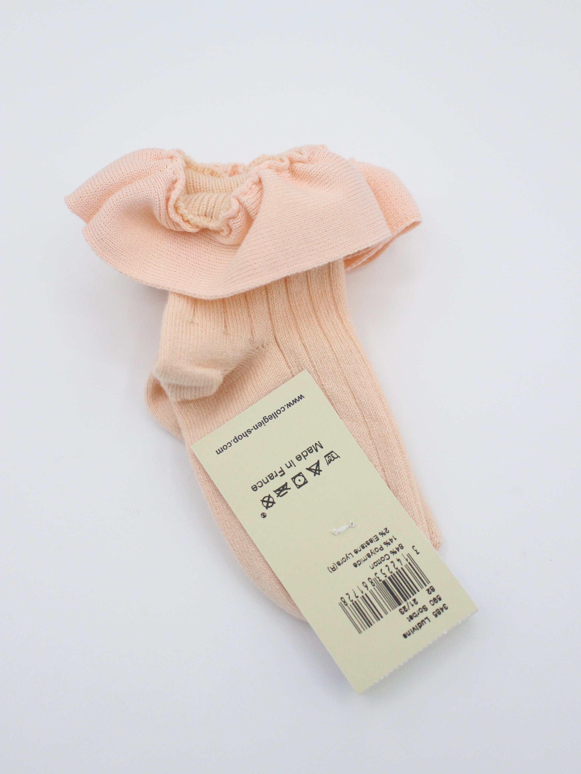 collegien  Ludivine - Ribbed Ankle Socks with Jersey Ruffle  sorbet