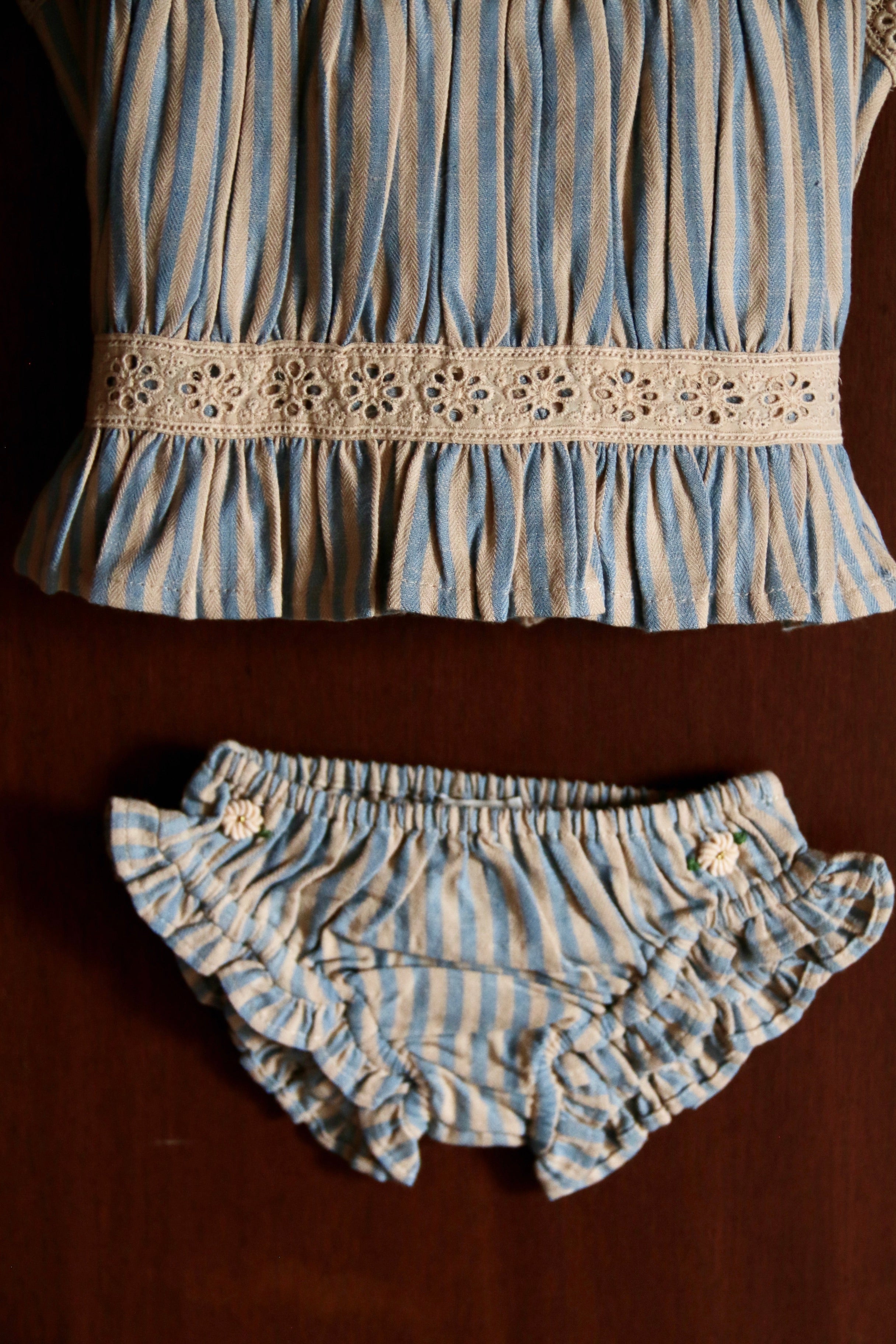 BONJOUR DIARY  Set - top & panty Blue transat stripe