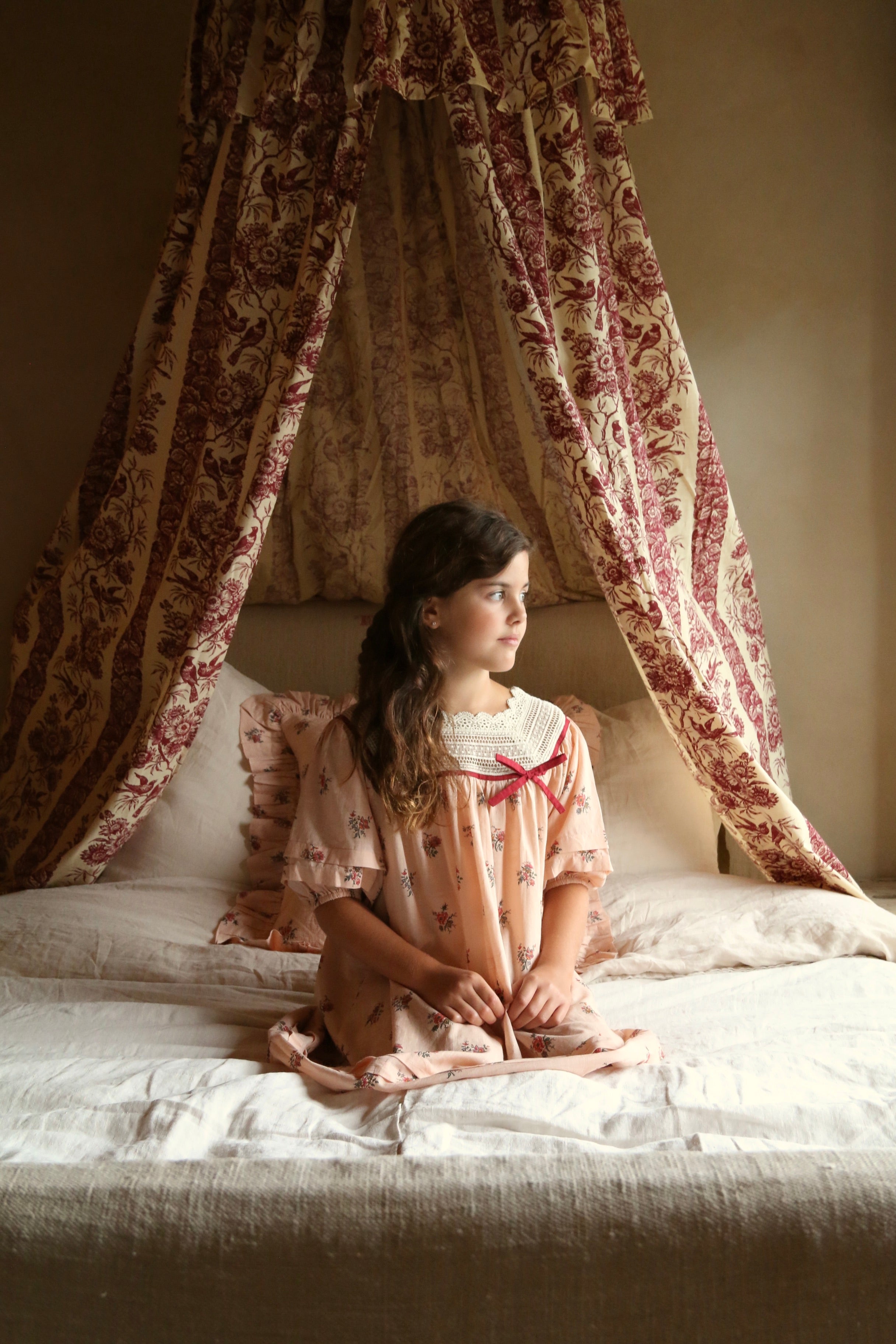 BONJOUR DIARY  Princess dress Pink garden flowers print - cotton voile