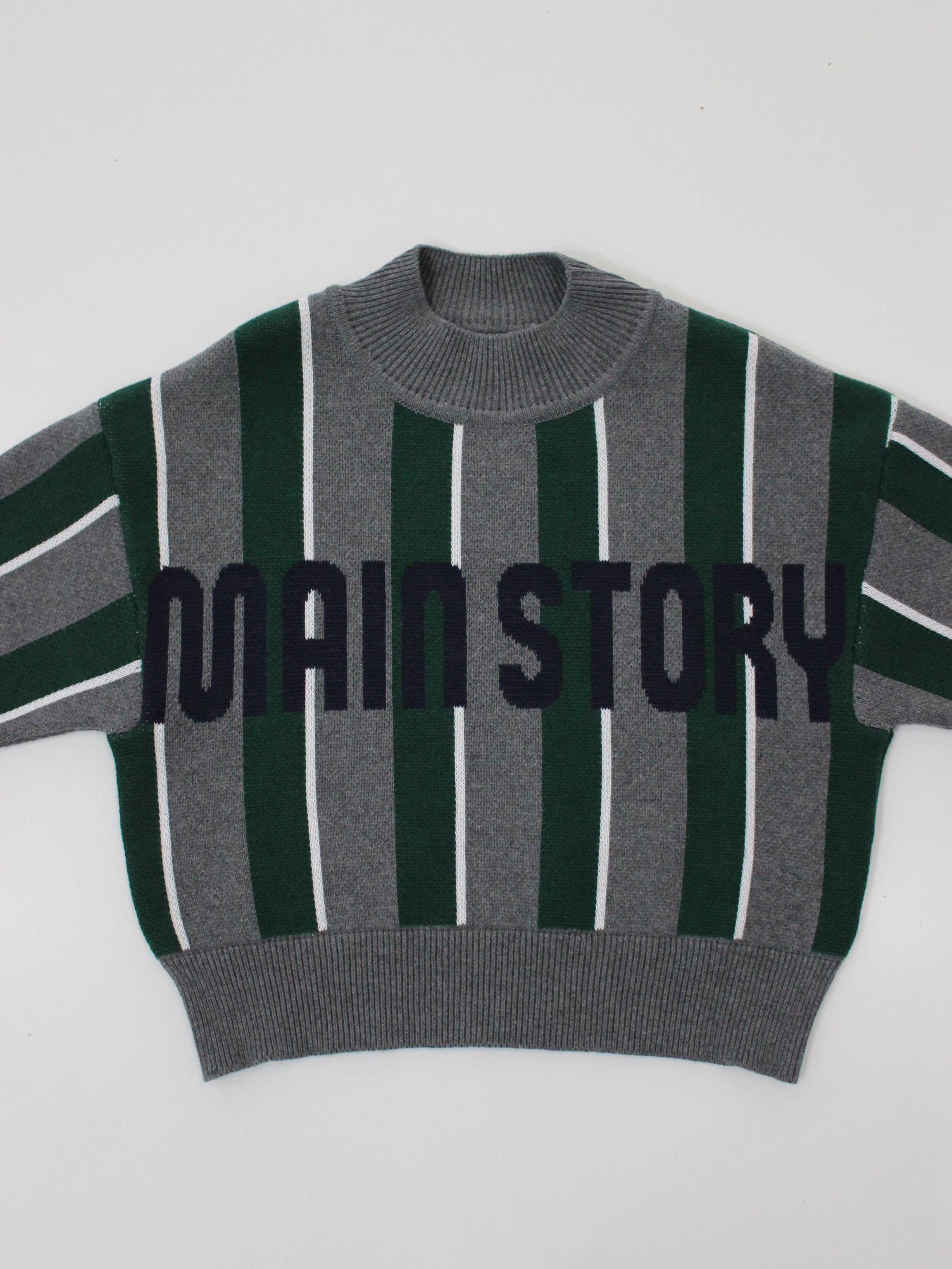main story  Sporty Knit  Grey Melange Stripe
