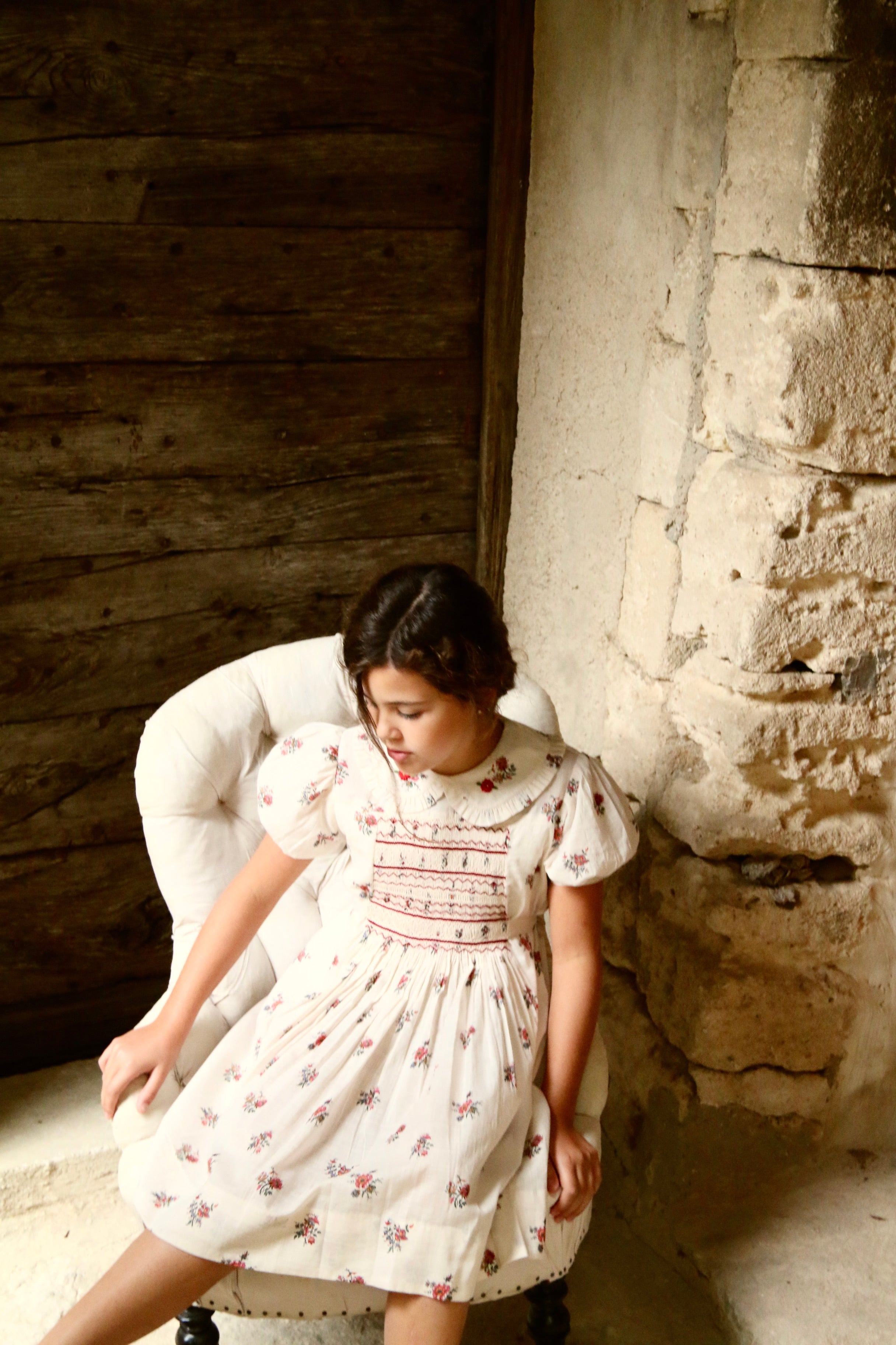 BONJOUR DIARY Handsmock dress Garden flowers print - cotton voile
